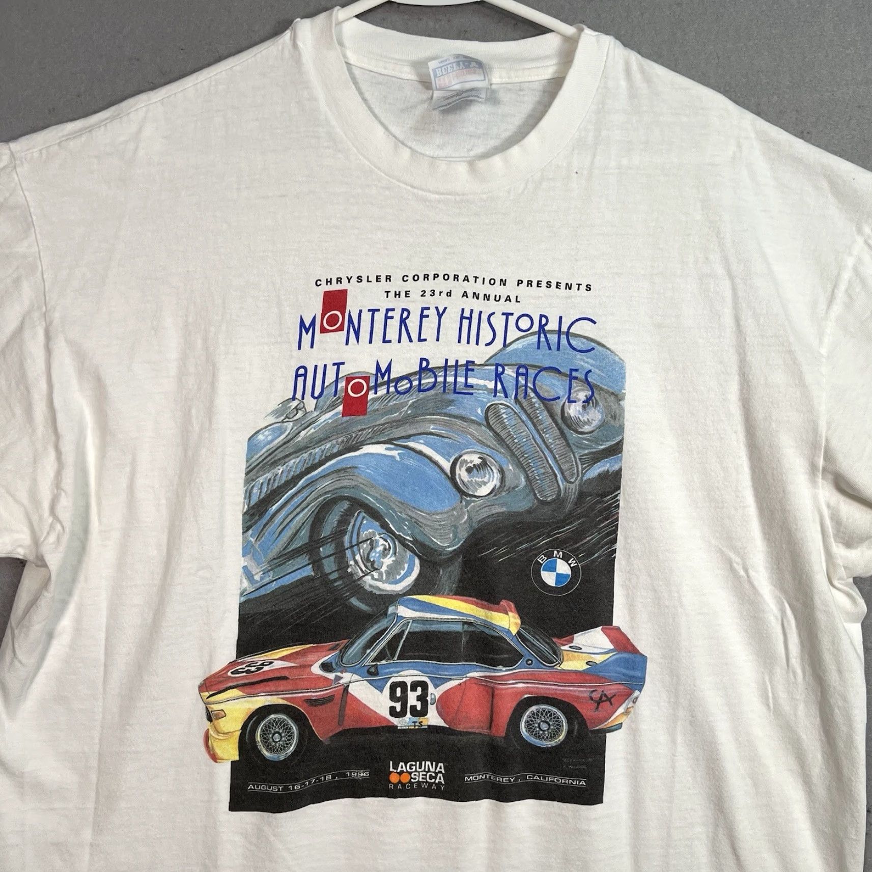 Hanes VINTAGE 1990s BMW CSL Art Car T-Shirt Men's 2XL White Graphic Tee Sportswear Size US XXL / EU 58 / 5 - 3 Thumbnail