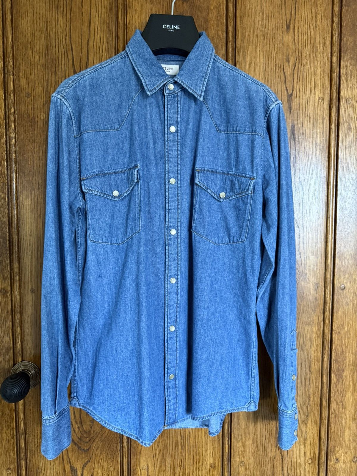 Celine FW20 Celine denim western shirt Hedi Slimane M grail union Size US M / EU 48-50 / 2 - 2 Thumbnail