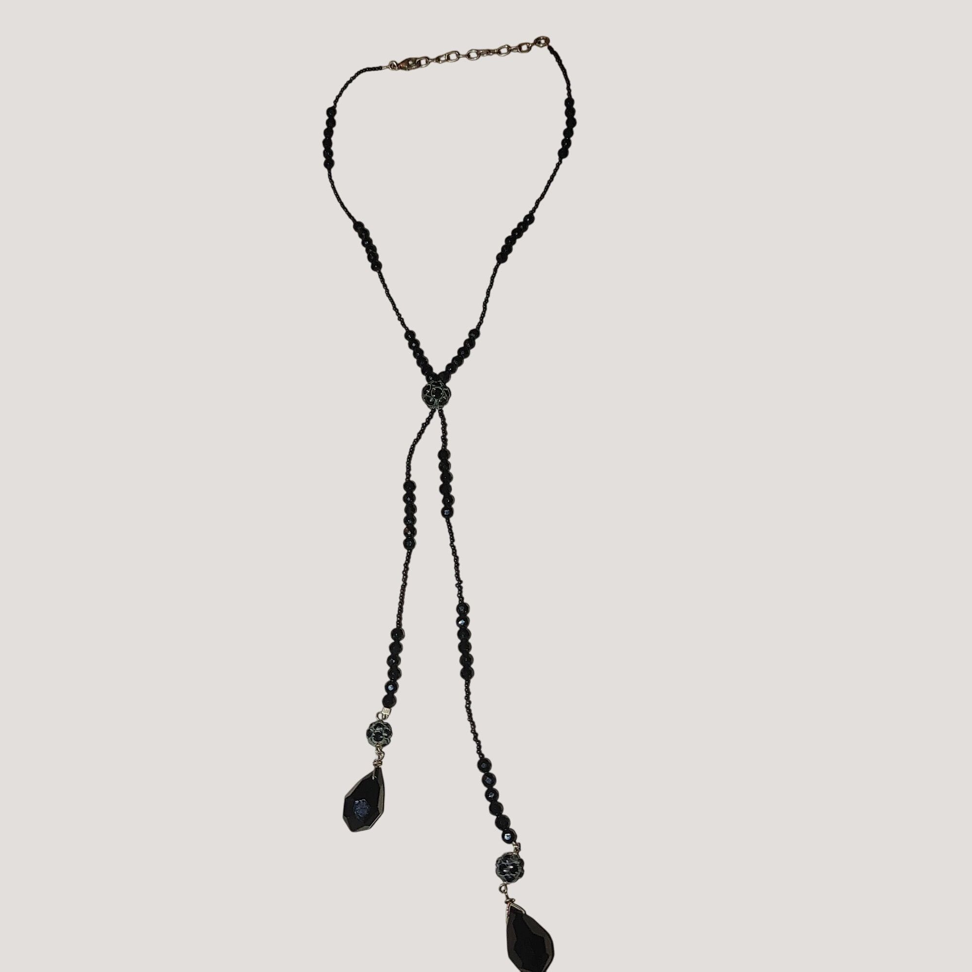 Other 925 Tassels Black Faceted Beaded Necklace Mourning Vintage V Size ONE SIZE - 2 Thumbnail