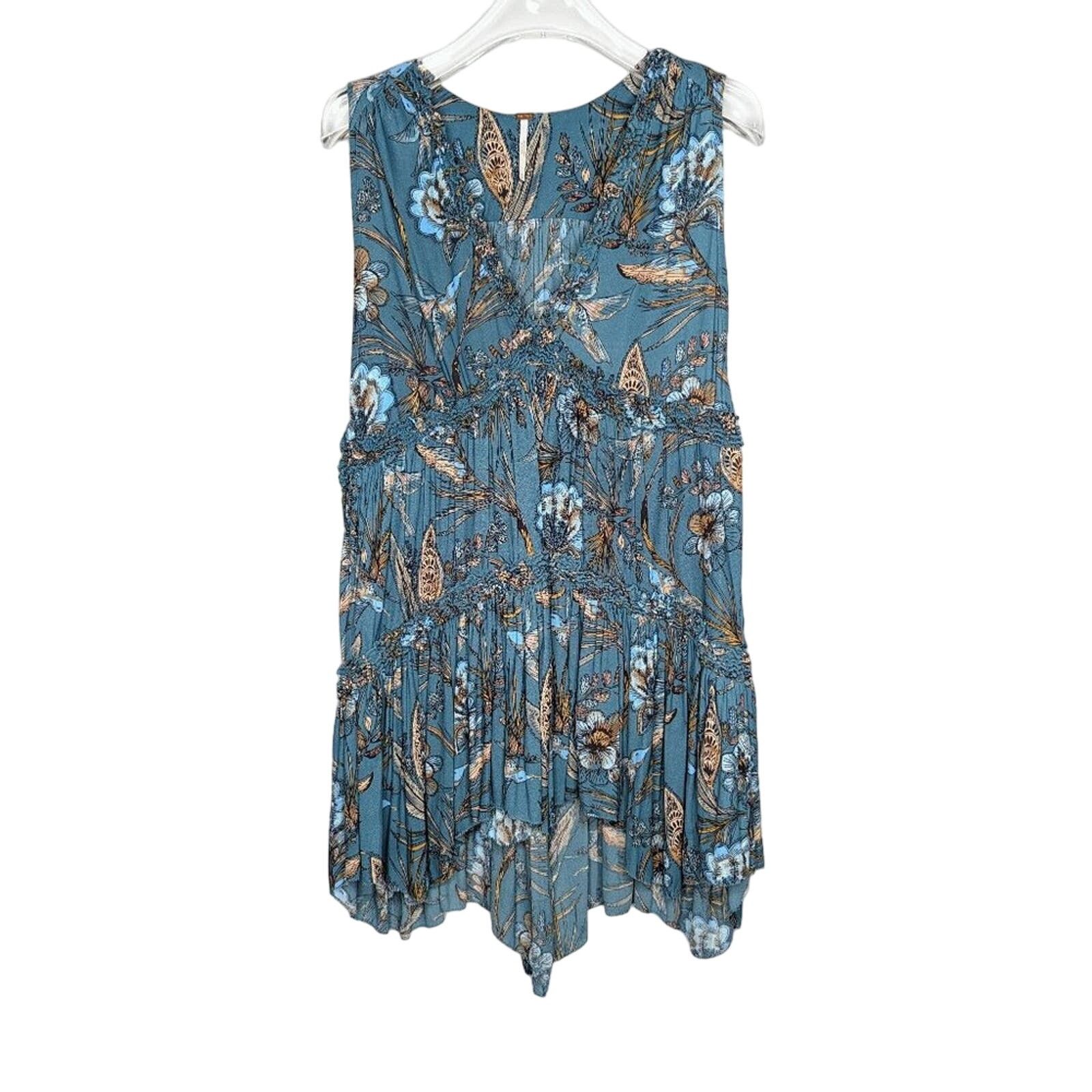 Free People Free People Blue Haze Tank Top Floral Print V-Neck Ruffle S Size S / US 4 / IT 40 - 1 Thumbnail