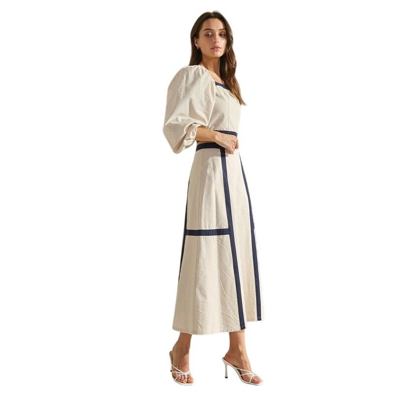 ABLE ABLE Sand Navy Contrast Trim Square Neck Top Midi Skirt Set Size 30" / US 8 / IT 44 - 10 Thumbnail