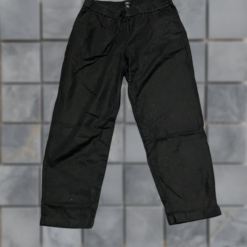 J.Crew J.CREW Pants Womens 8 Black Drawstring Linen Blend Straight Leg Cropped AW839 Size 30" / US 8 / IT 44 - 1 Thumbnail