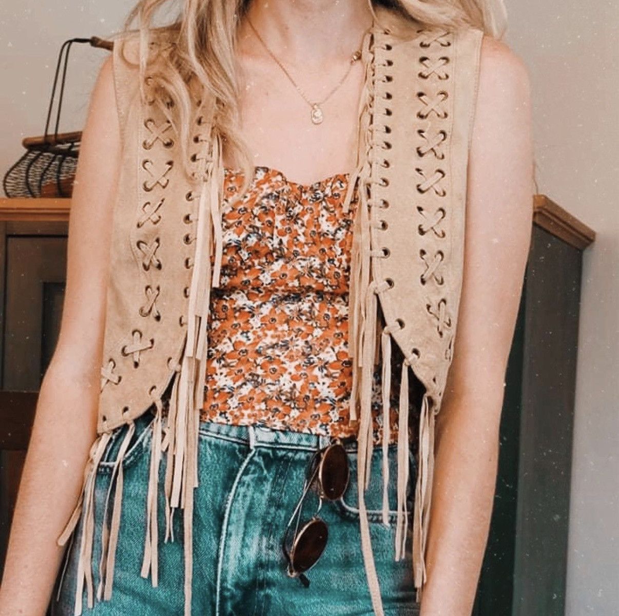 Other International Concepts Fringe Leather Vest Size S / US 4 / IT 40 - 1 Thumbnail