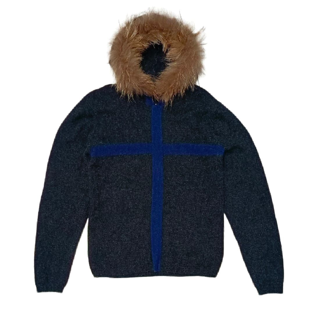 image of If Six Was Nine x Le Grande Bleu L G B Ppfm Big Cross-Fur Hoodie Mohair Knitwear Ifsixwasnine Style