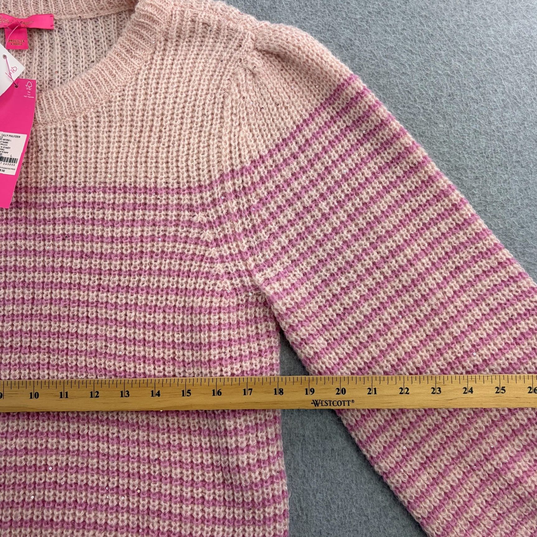 Lilly Pulitzer Lilly Pulitzer Sweater Womens Large Pink Stripe Finley Sequin Balloon Sleeve Top Size L / US 10 / IT 46 - 2 Thumbnail