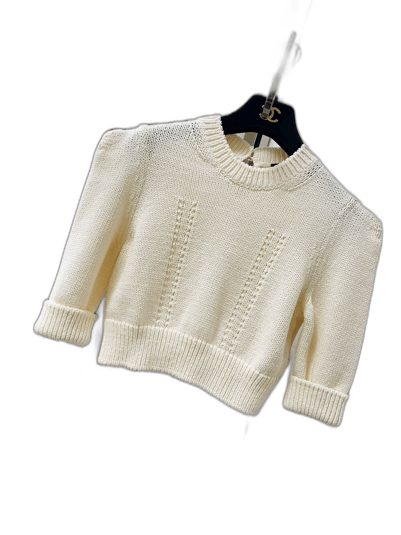Chanel High-Waisted Cream Knit Top