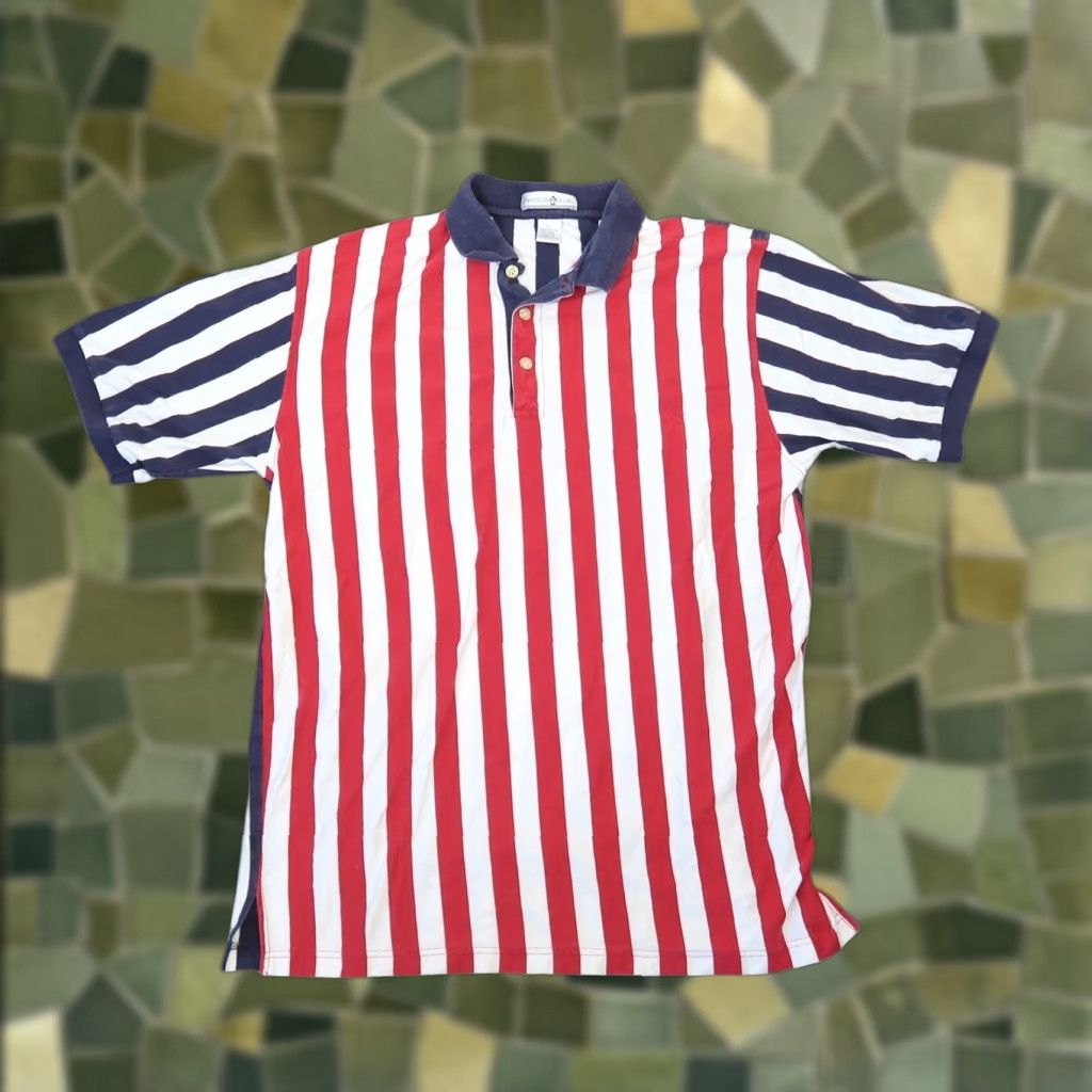 Vintage Penguin Club Polo Shirt Mens Large Striped Short Sleeve 100% Cotton Red White Navy Polo Penguin Club Mens Large Striped Polo Shirt Size US L / EU 52-54 / 3 - 1 Thumbnail