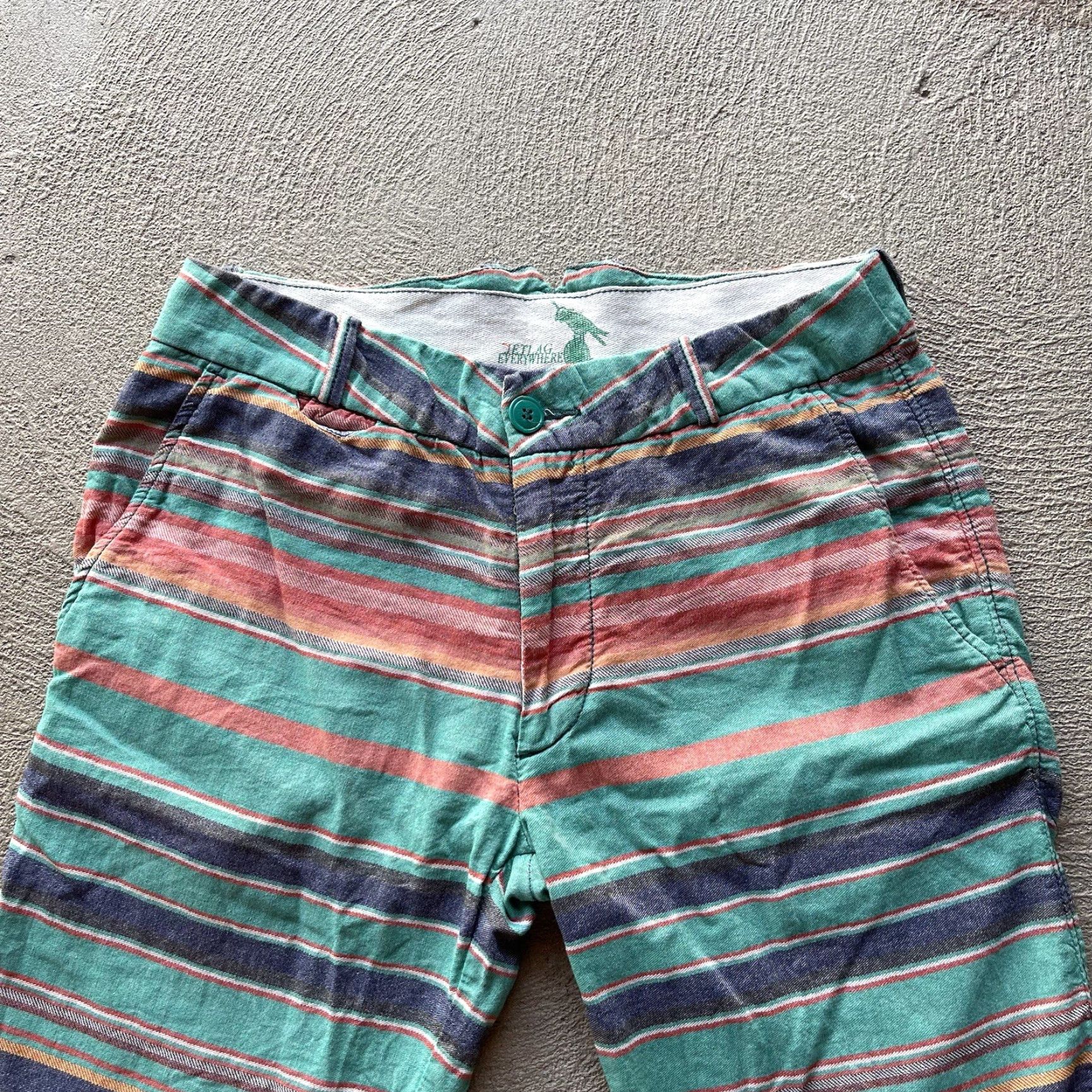 Vintage JET LAG Men's 31 Green Chino Shorts Striped Casual Travel Workwear Preppy Size US 31 - 2 Thumbnail