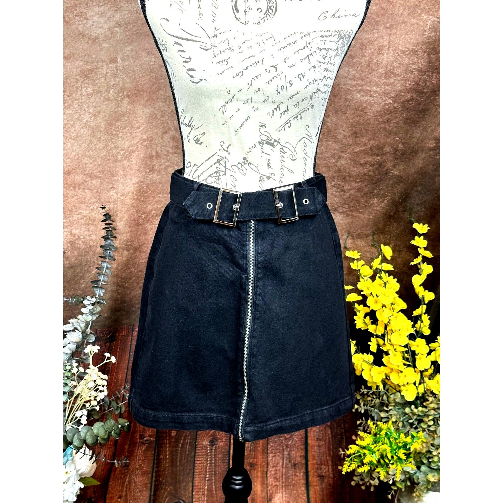 Other Denim Belted Zipper Front Mini Skirt Black size M Size 30" / US 8 / IT 44 - 2 Thumbnail