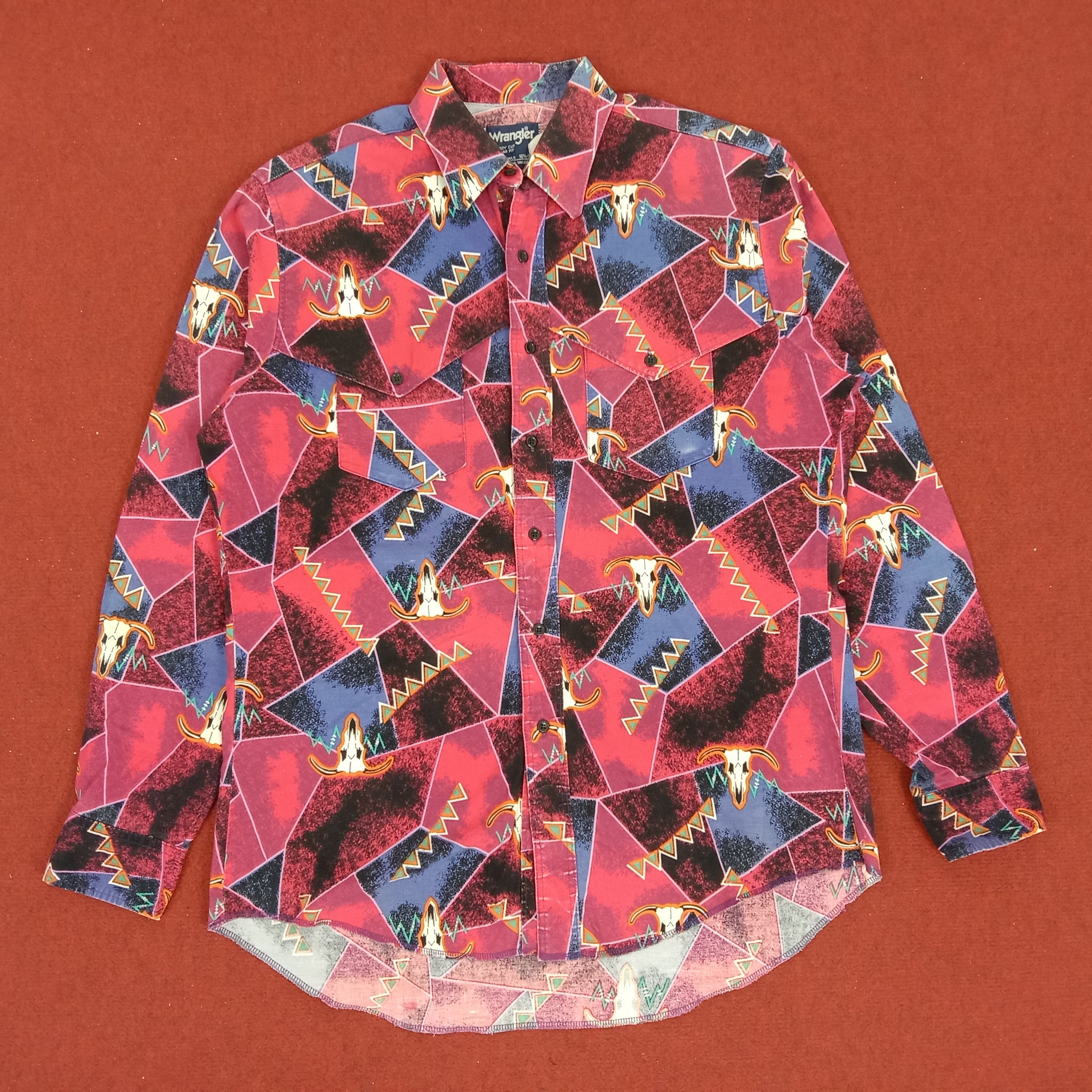 Vintage × Wrangler Wrangler American Classic Streetwear Full Print Design Shirt Size US L / EU 52-54 / 3 - 1 Thumbnail