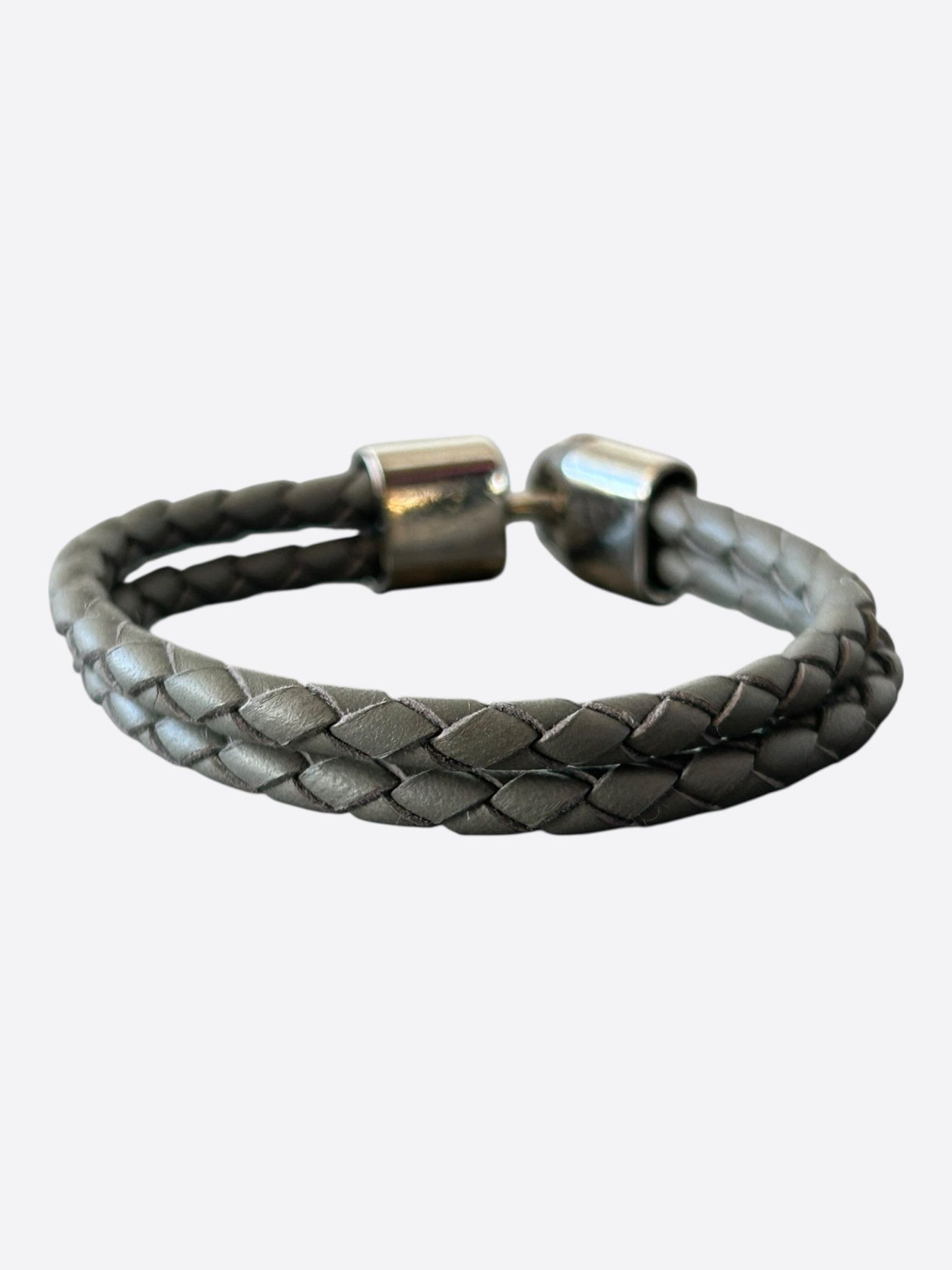 Saint Laurent Paris Saint Laurent Grey & Silver Braided Leather Bracelet Size ONE SIZE - 1 Thumbnail