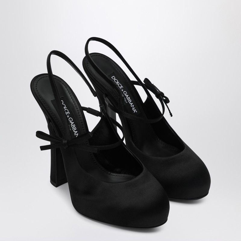 Dolce & Gabbana Dolce&Gabbana High Black Satin Slingback Size US 10 / IT 40 - 1 Thumbnail
