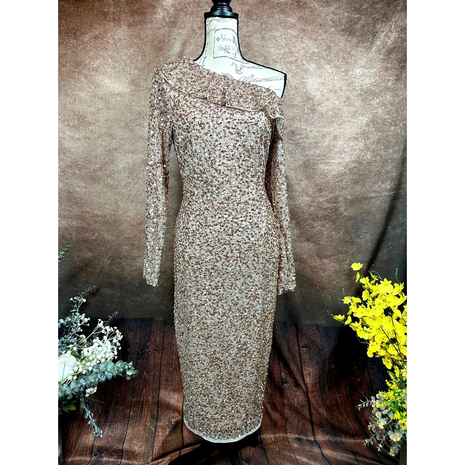 Other Mac Duggal Sequin Off the Shoulder Midi Dress Copper size 12 Size XL / US 12-14 / IT 48-50 - 5 Thumbnail