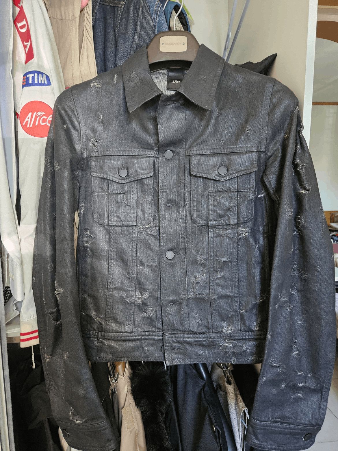 Sz 44 Dior Homme 04SS By Hedi Waxed Distressed Denim Jacket