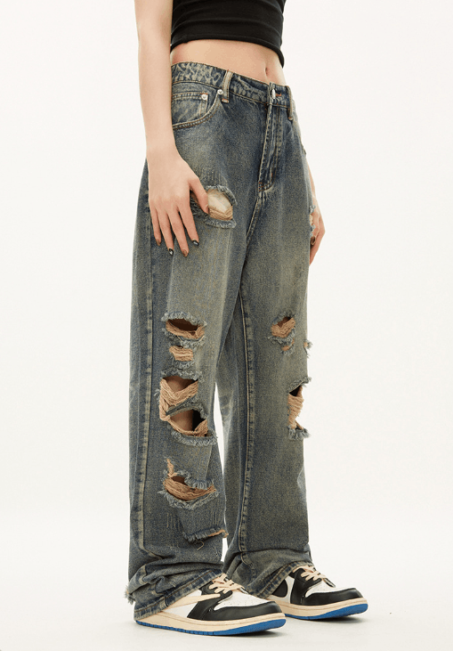 Japanese Brand × Jean American street style men's hiphop straight ripped jeans Size US 32 / EU 48 - 2 Thumbnail