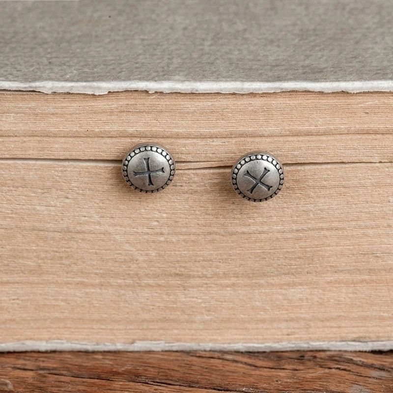 Jewelry Buttons Cross Stud Earrings 925 Sterling Silver Ear Gift Size ONE SIZE - 3 Thumbnail