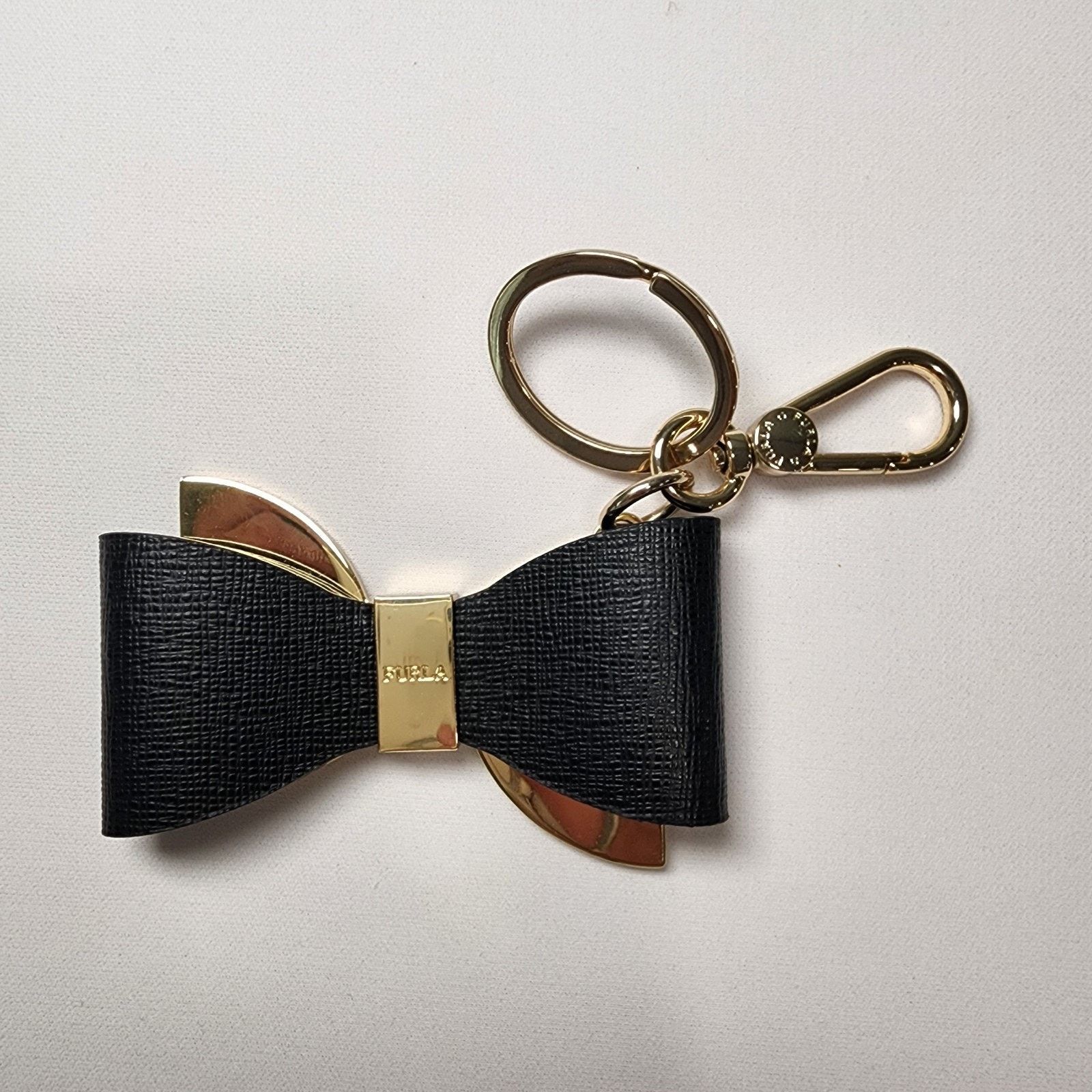 Furla FURLA Ribbon Bow Motif Key Ring Charm 42321 Black Textured Size ONE SIZE - 1 Thumbnail