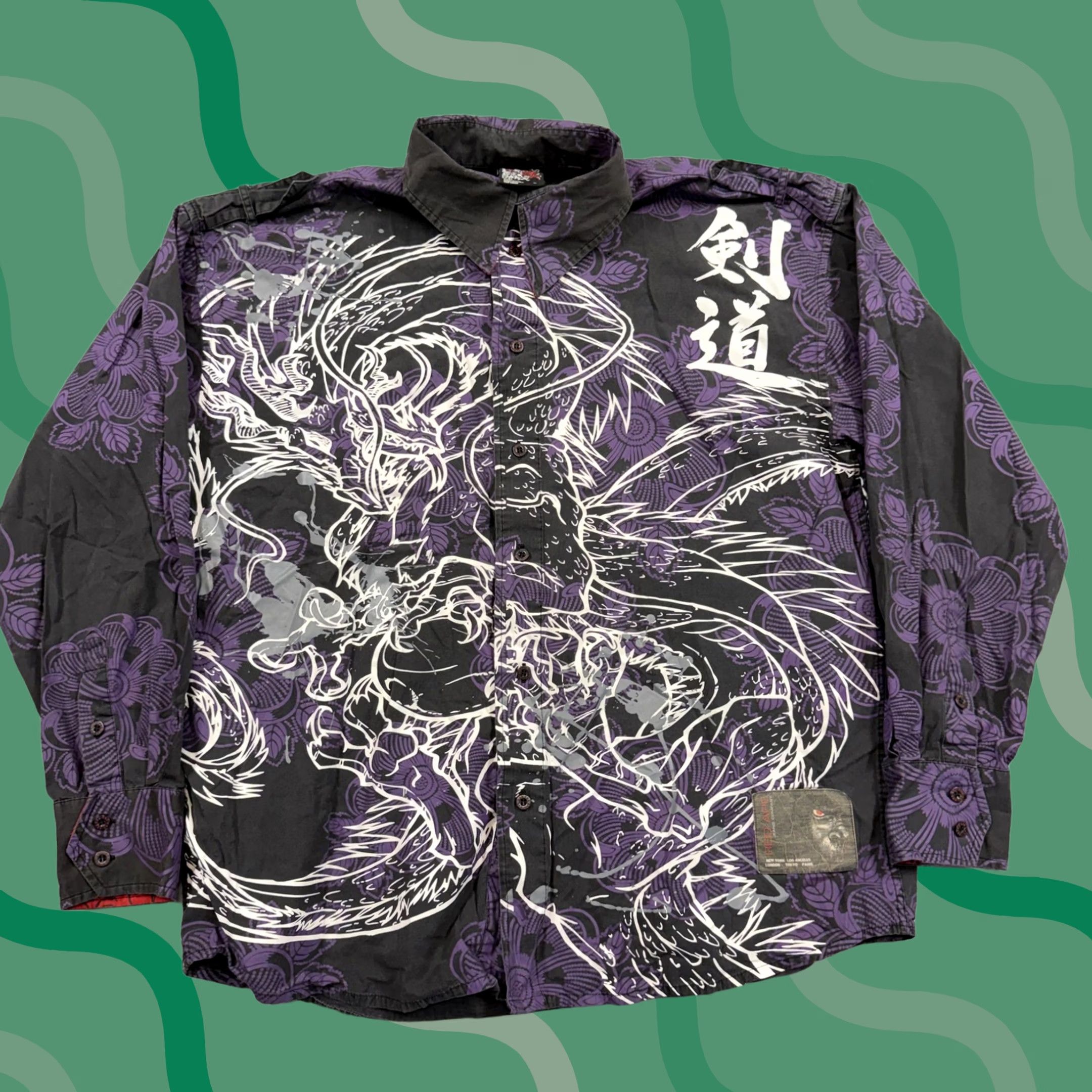CO Red Ape Jean Co Shirt Mens L Black Dragon Kabuki Graphic Print Button-Up Vintage No Size US L / EU 52-54 / 3 - 1 Thumbnail