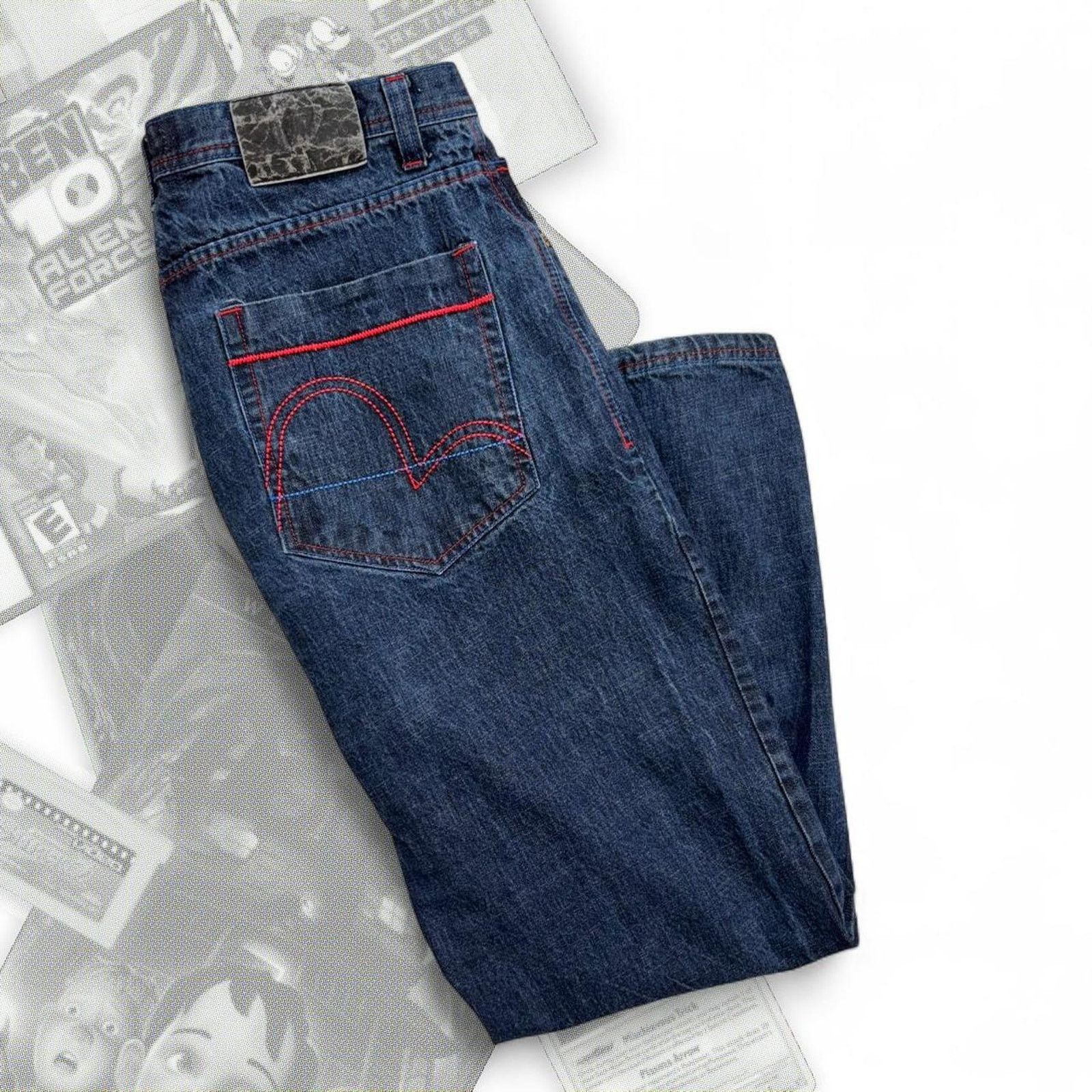 & Other Stories Vintage Y2K Dark Blue Baggy Embroidered Qrule Denim Jeans Size US 36 / EU 52 - 6 Thumbnail