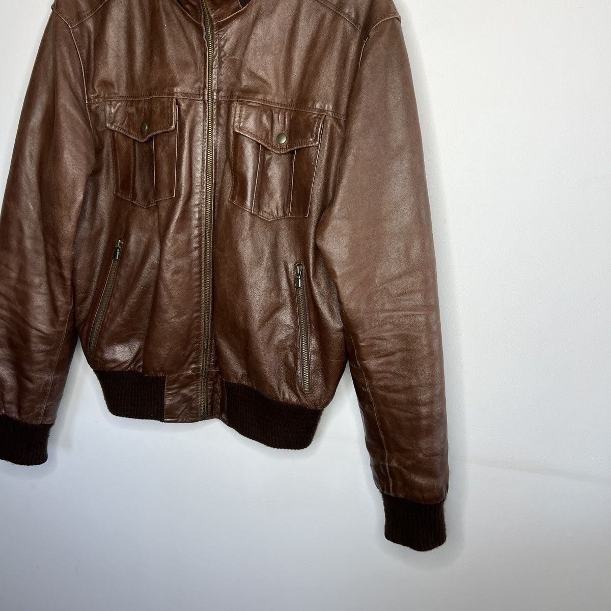 Leather × Vintage VINTAGE 90S GENUINE LEATHER JACKET BOMBER FLIGHT BROWN Size US L / EU 52-54 / 3 - 3 Thumbnail