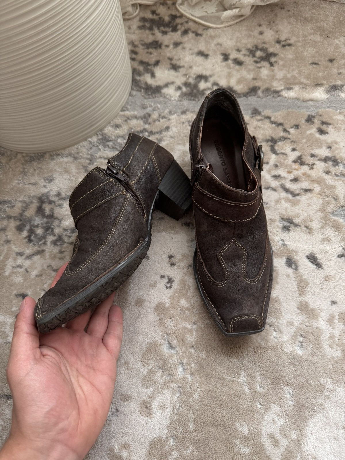 Roberto Cavalli Vintage Roberto Santi Western Leather Buckle Ankle Boots Size US 6.5 / IT 36.5 - 5 Thumbnail