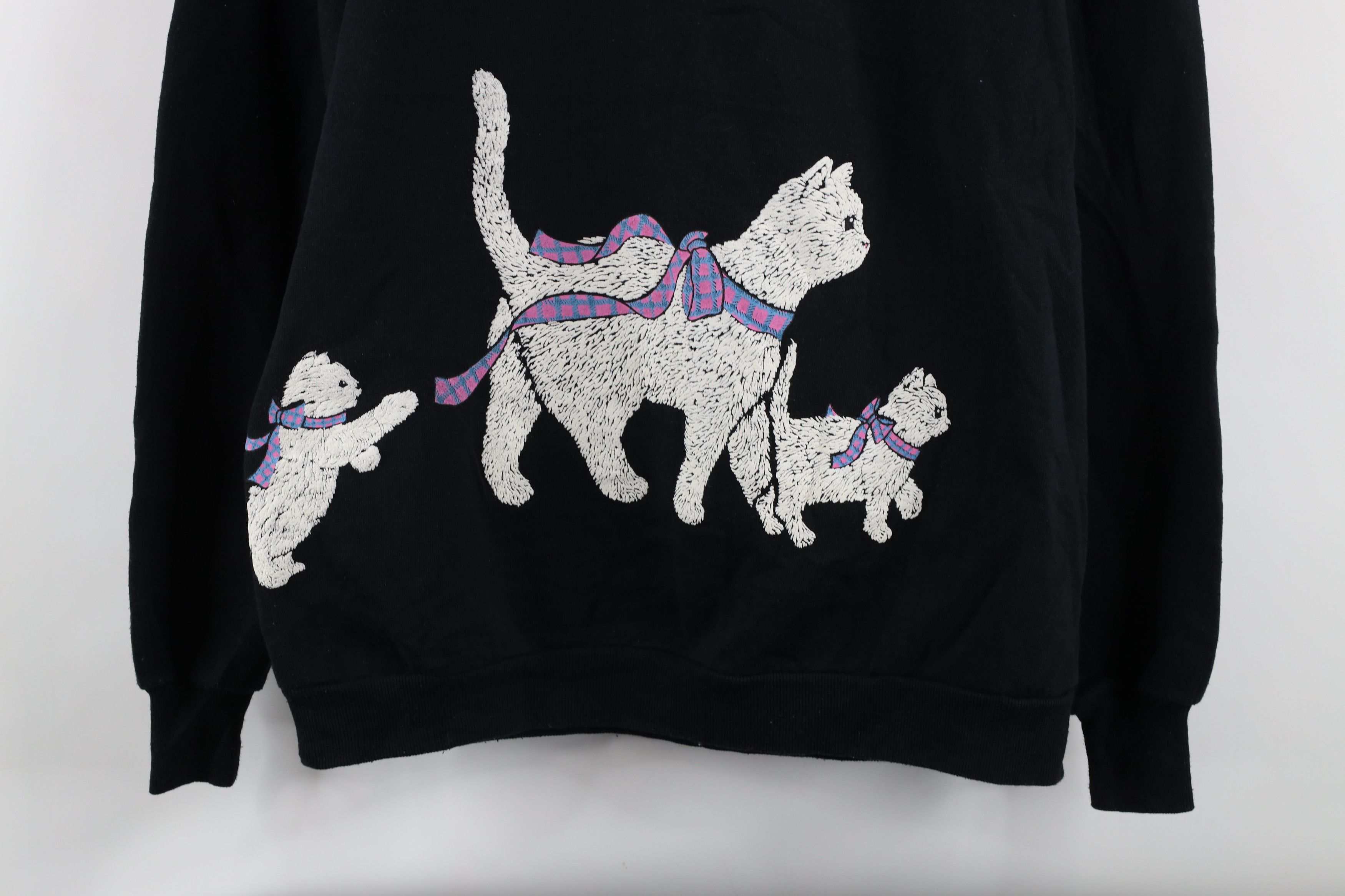 Vintage Vintage 90s Streetwear Kitten Crewneck Sweatshirt Black USA Size XL / US 12-14 / IT 48-50 - 3 Thumbnail