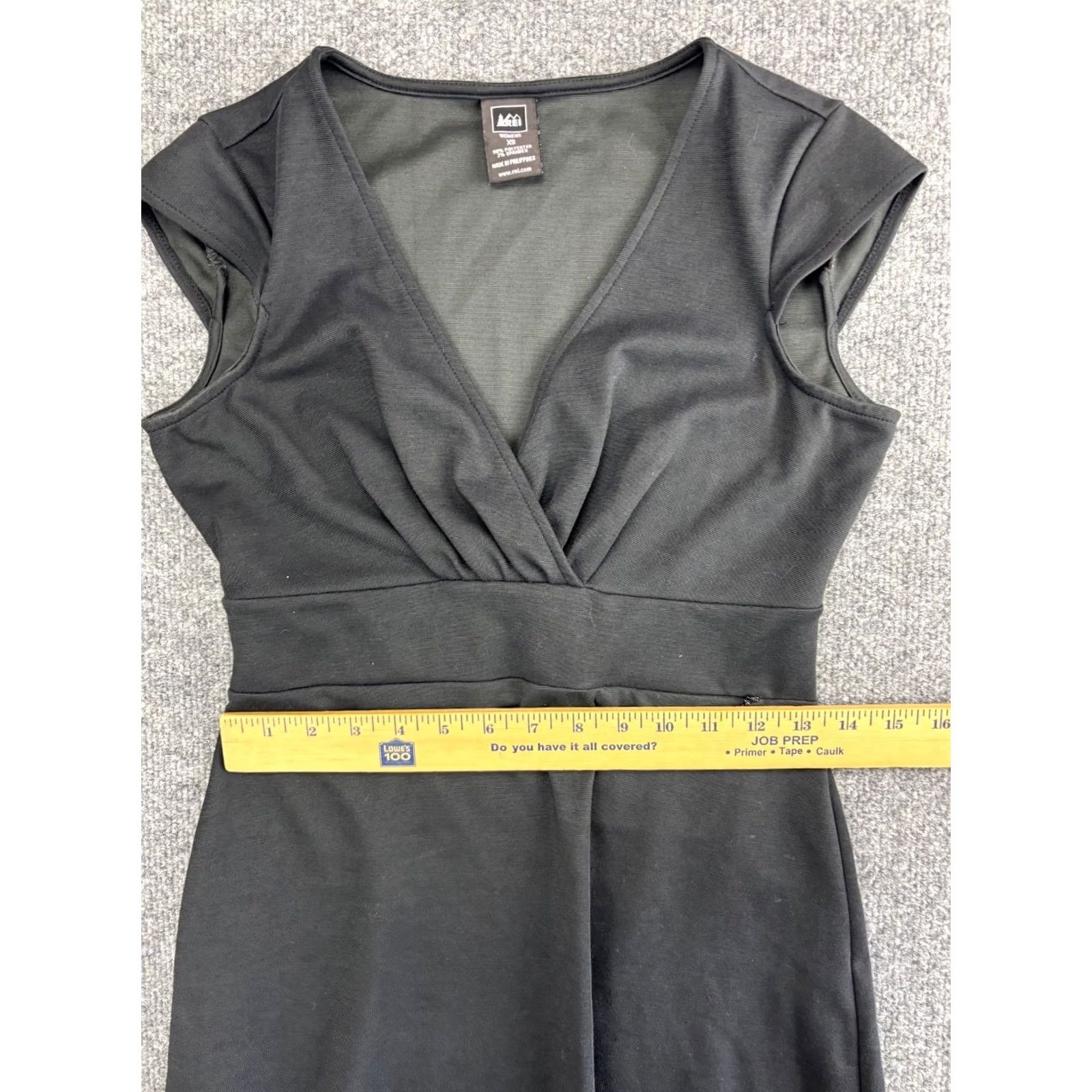 Vintage REI Cap Sleeve Dress Women's XS Black Pleated V-Neck Pocket A-Line Knit Polyester Spandex Casual Size XS / US 0-2 / IT 36-38 - 4 Thumbnail