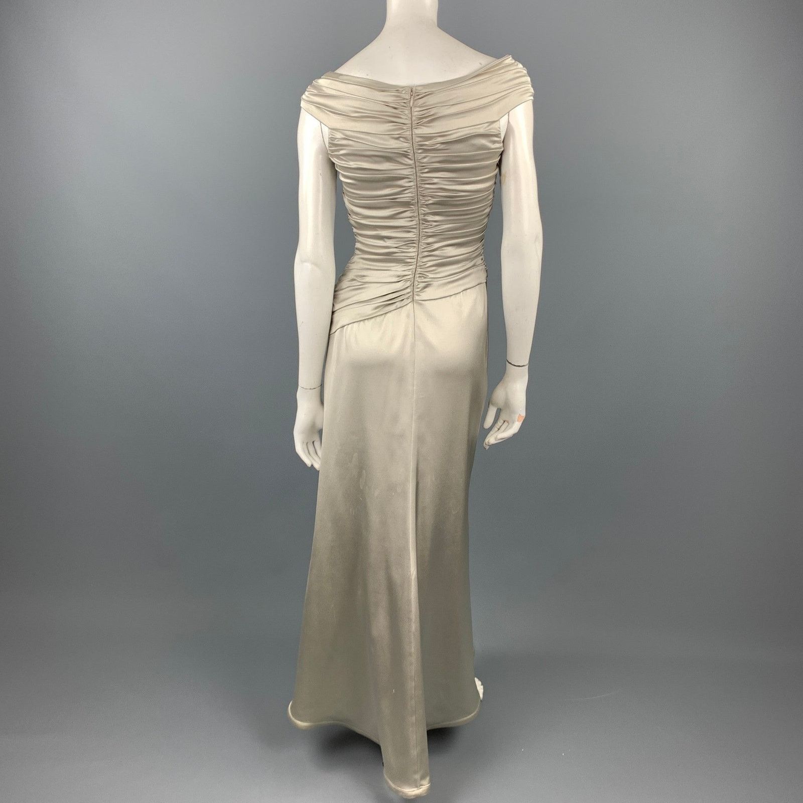 Other TADASHI Size 4 Silver Satin Acetate Blend Ruched Gown Size S / US 4 / IT 40 - 4 Thumbnail