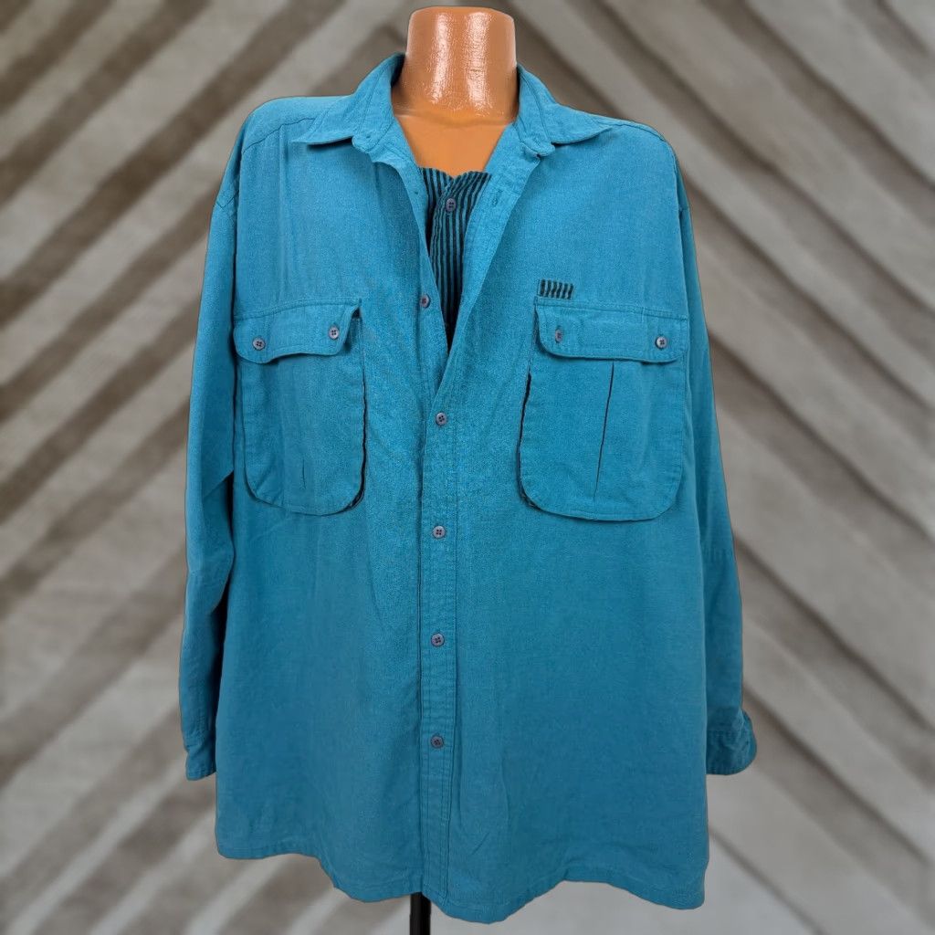Altea VINTAGE New Vintage Shirt Men 2XL Button-Up Striped Teal Blue 80s 90s Hipster Club Size US XXL / EU 58 / 5 - 1 Thumbnail