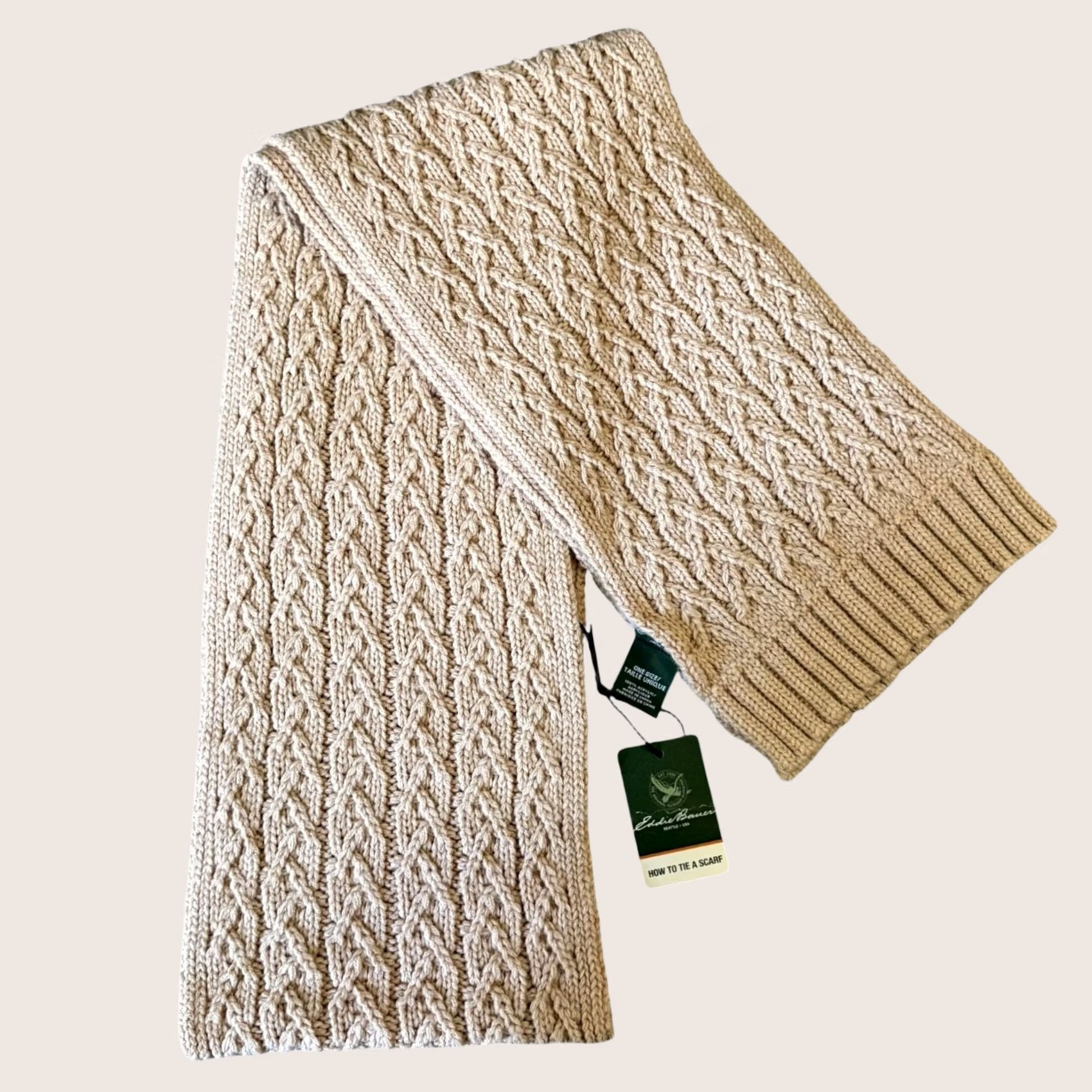 Eddie Bauer VINTAGE Eddie Bauer Cable Knit Scarf Khaki/Tan Women's O/S Chunky Soft Warm Winter NEW Size ONE SIZE - 1 Thumbnail