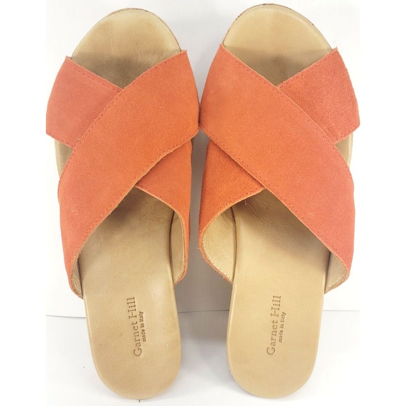 Vintage Garnet Hill Orange Canvas Cork Wedge Sandals 9M Leather Insoles Slip On Women Size US 9 / IT 39 - 6 Thumbnail