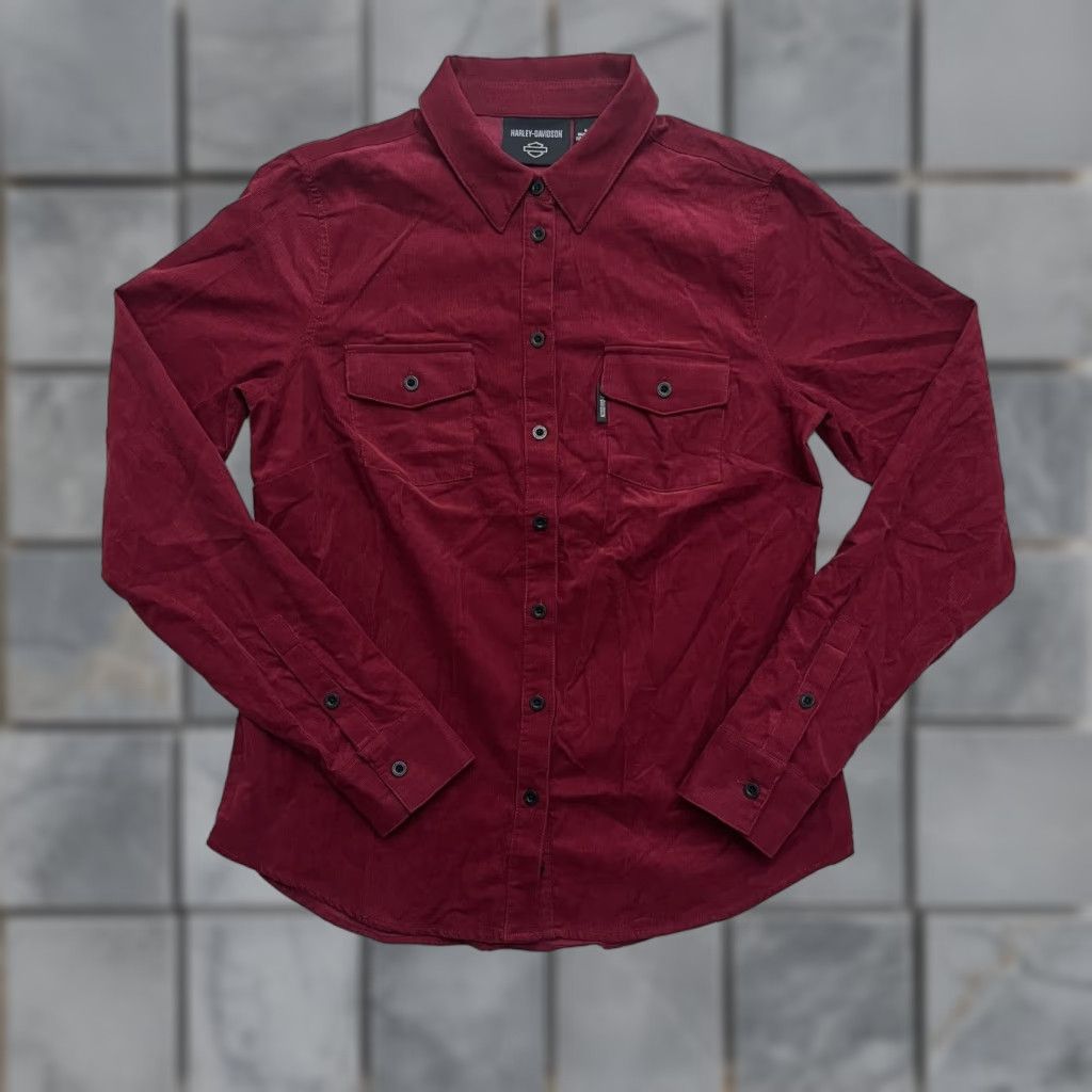 Harley Davidson Harley-Davidson Shirt Womens Small Red Corduroy Button Up Western Embroidered Size S / US 4 / IT 40 - 1 Thumbnail