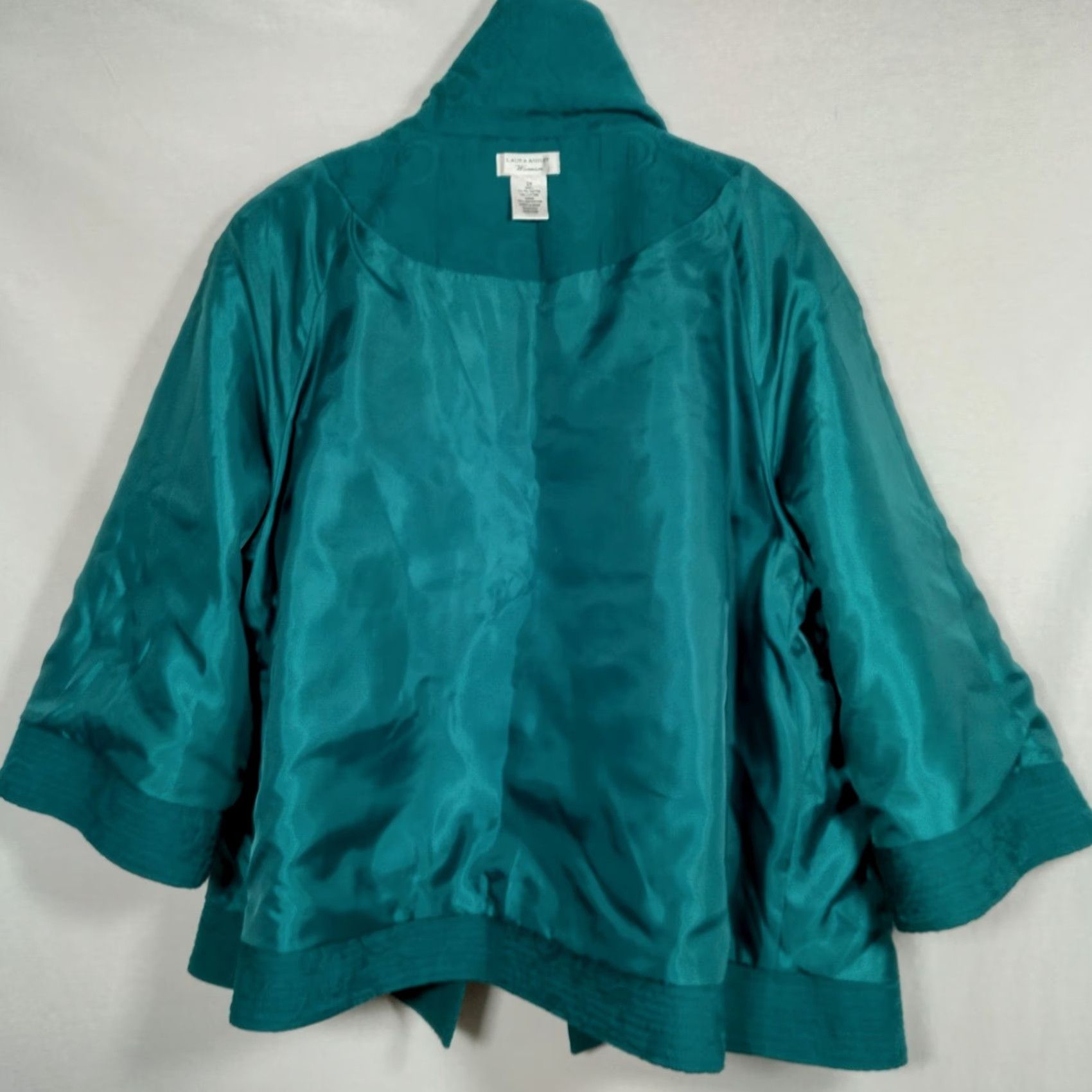 Laura Ashley Laura Ashley Kimono Blazer Jacket 2X Blue Teal Paisley Tapestry Floral Satin Lining Short 3/4 Sleeve Snap Door Size XXL / US 16-18 / IT 52-54 - 3 Thumbnail