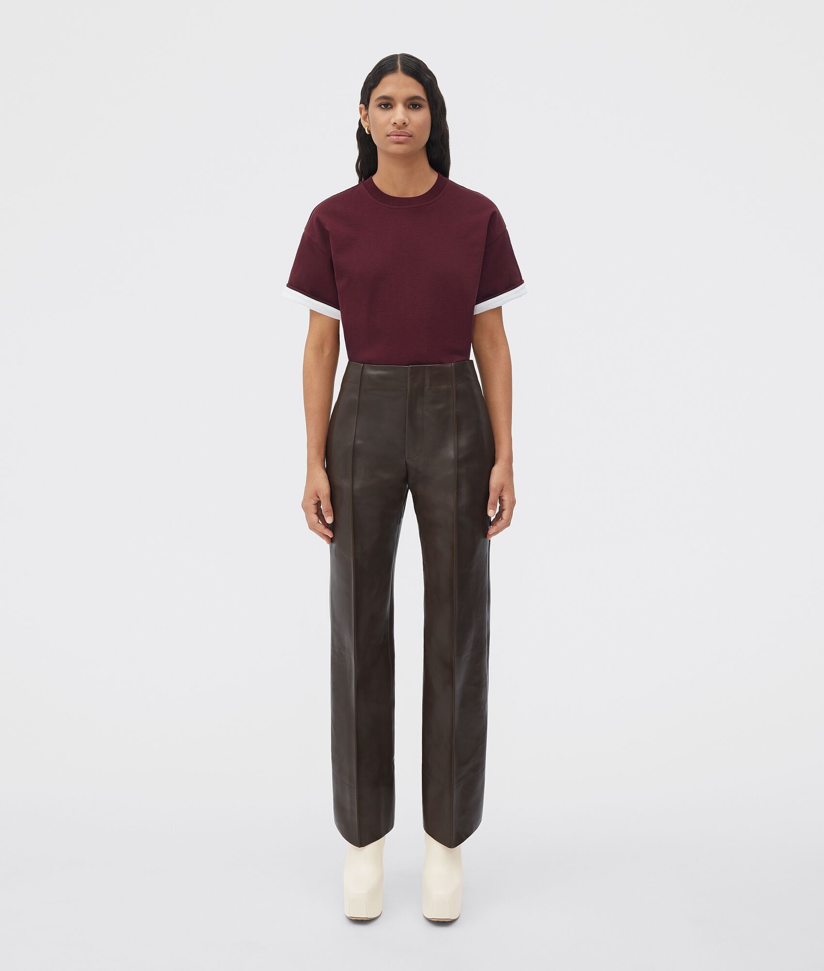 Bottega Veneta o1n1vont1224 Double Layered Cotton Jersey T Shirt Dark Red Size L / US 10 / IT 46 - 1 Thumbnail