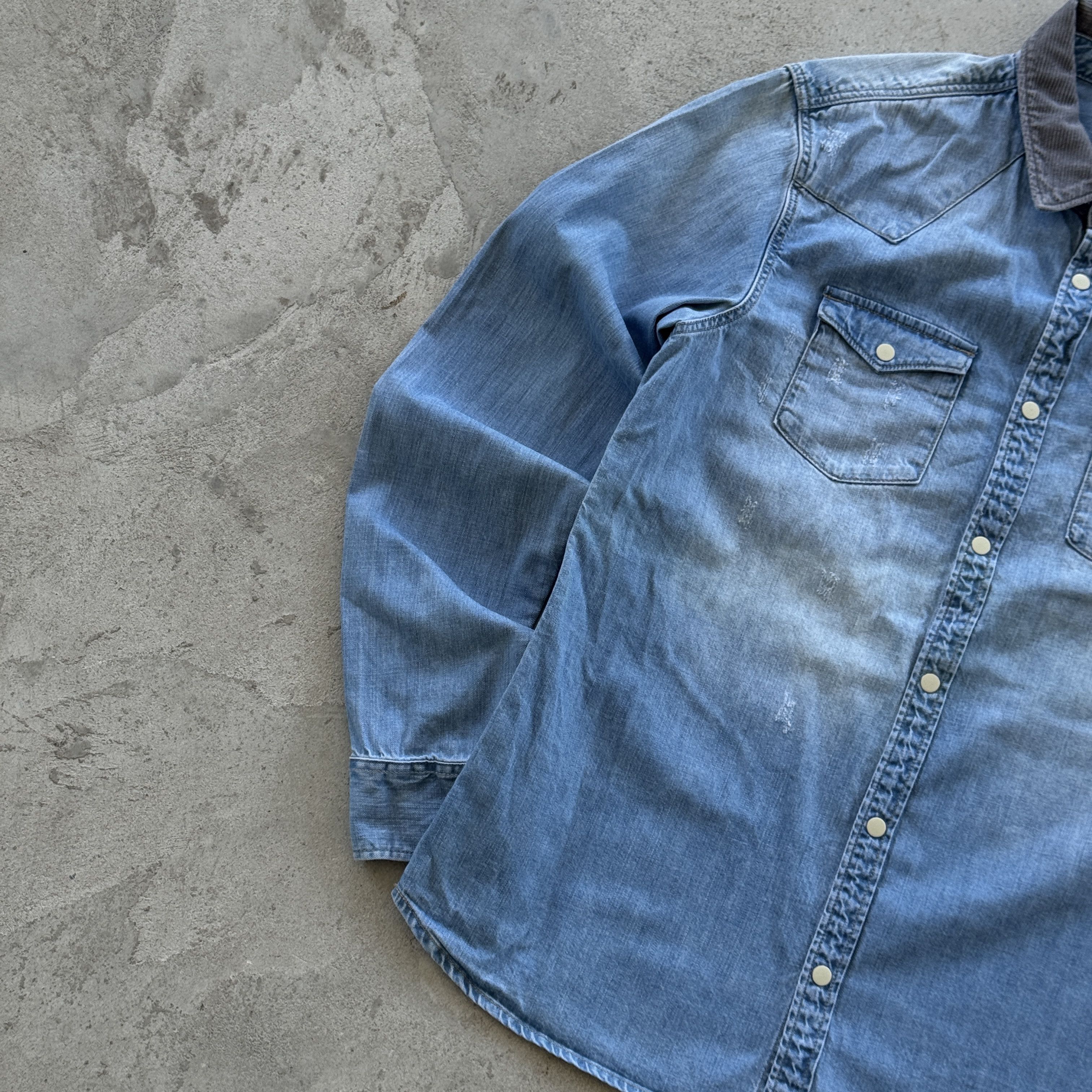 Allsaints AllSaints Blue Denim Western Shirt Corduroy Collar Medium Size US M / EU 48-50 / 2 - 3 Thumbnail