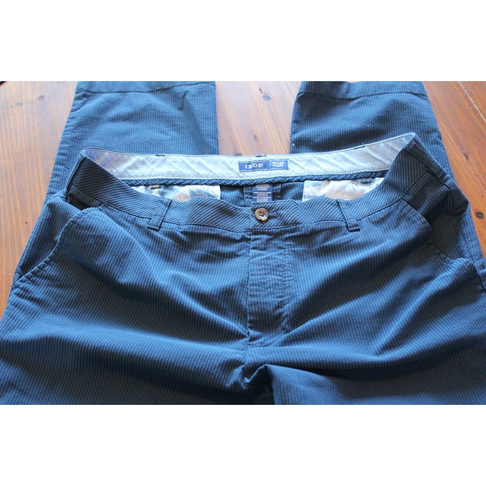 Izod Men's IZOD Straight-Fit Perfor Blue/Blue Striped Pants 38x30 Size US 38 / EU 54 - 2 Thumbnail