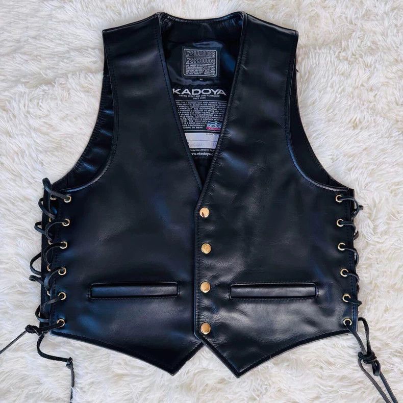 Kadoya black leather vest with gold buttons-dmc Size US M / EU 48-50 / 2 - 1 Thumbnail
