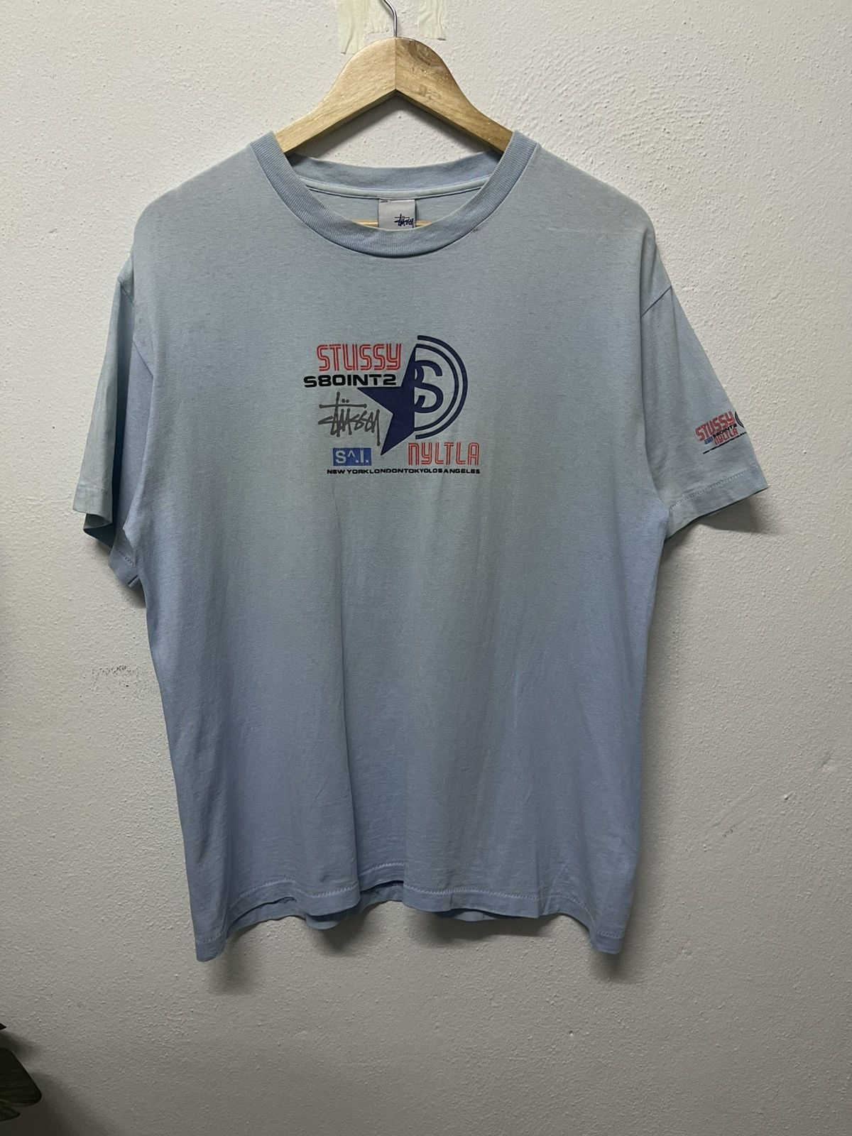 90s STUSSY 580INT2 FADED TSHIRT SINGLE STITCH TOP BOTTOM