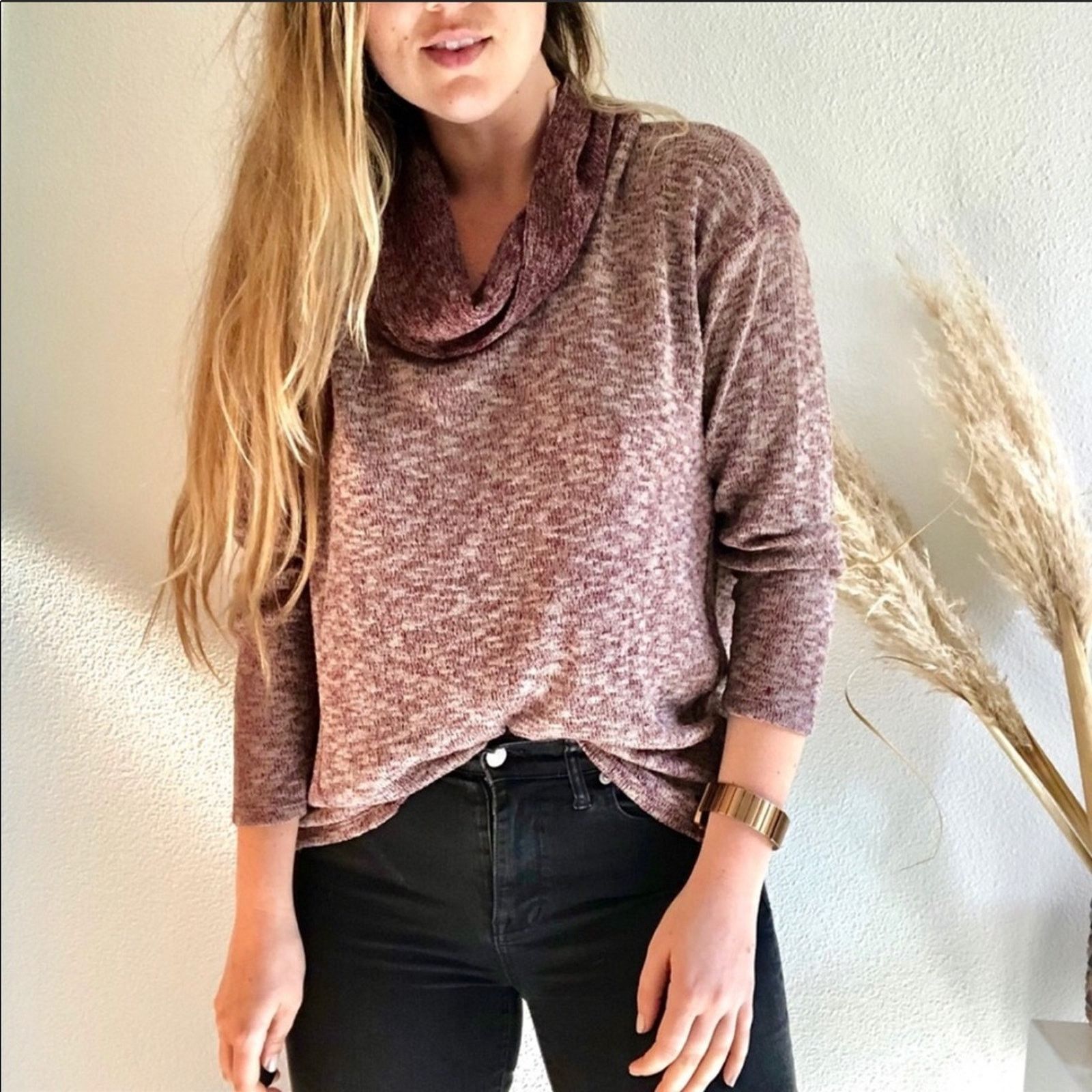 Nordstrom NORDSTROM Cowl Neck Long Sleeve Maroon Pullover Sweater Top Size L / US 10 / IT 46 - 1 Thumbnail