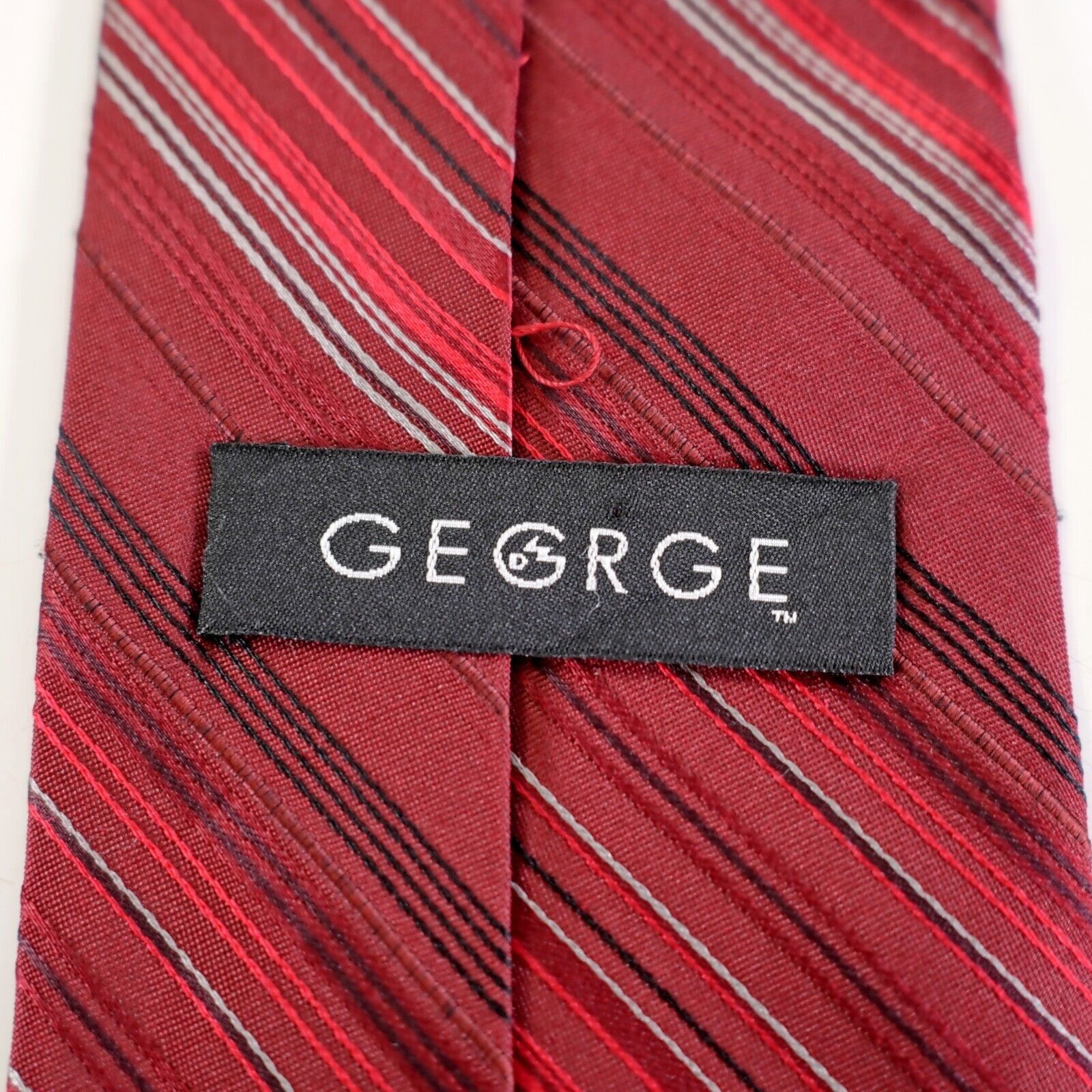 George George Red Striped Woven Silk Tie Size ONE SIZE - 3 Thumbnail
