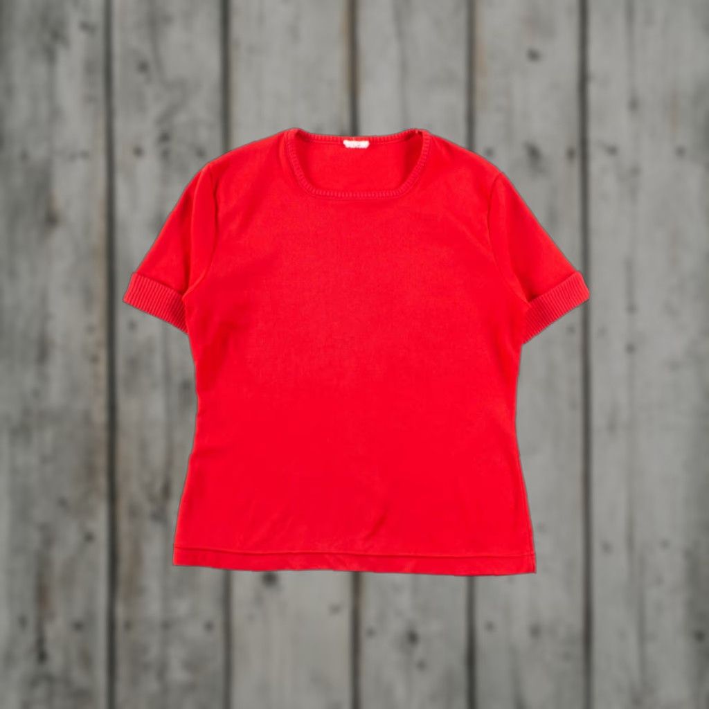 Vintage VINTAGE Medium Red Ribbed Collar Top Shirt Women’s Retro Fashion Size M / US 6-8 / IT 42-44 - 1 Thumbnail