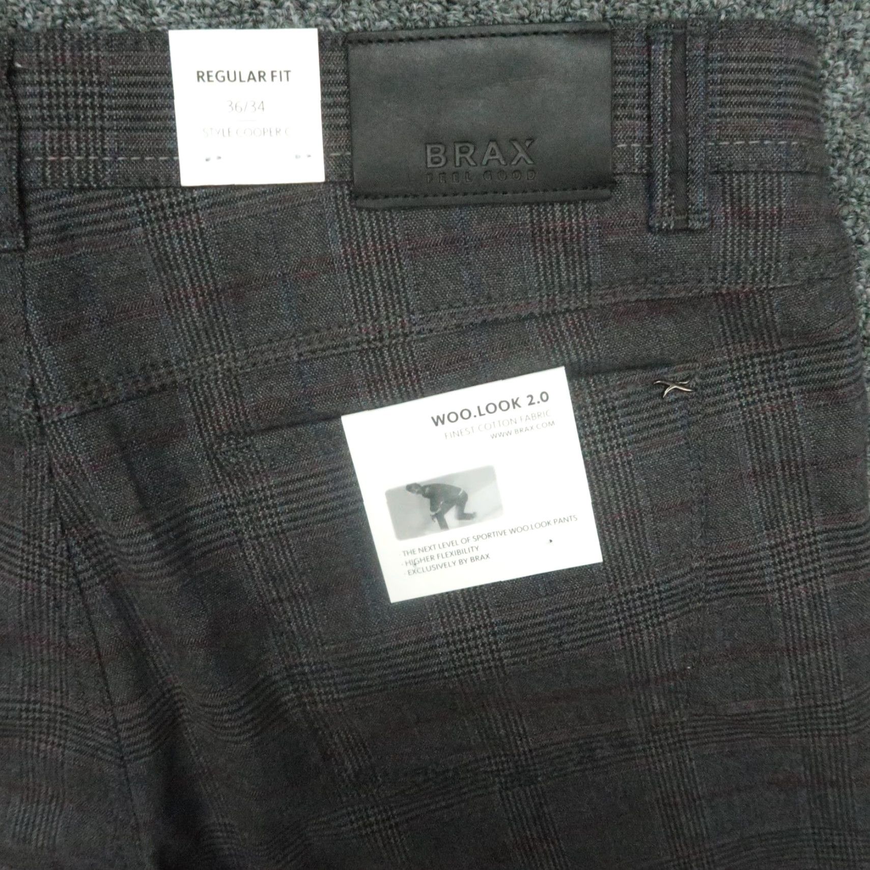 BRAX Brax Pants Mens 36x34 Gray Plaid Chino Flat Front 5-Pocket Regular NWT Wool Look Size US 36 / EU 52 - 4 Thumbnail
