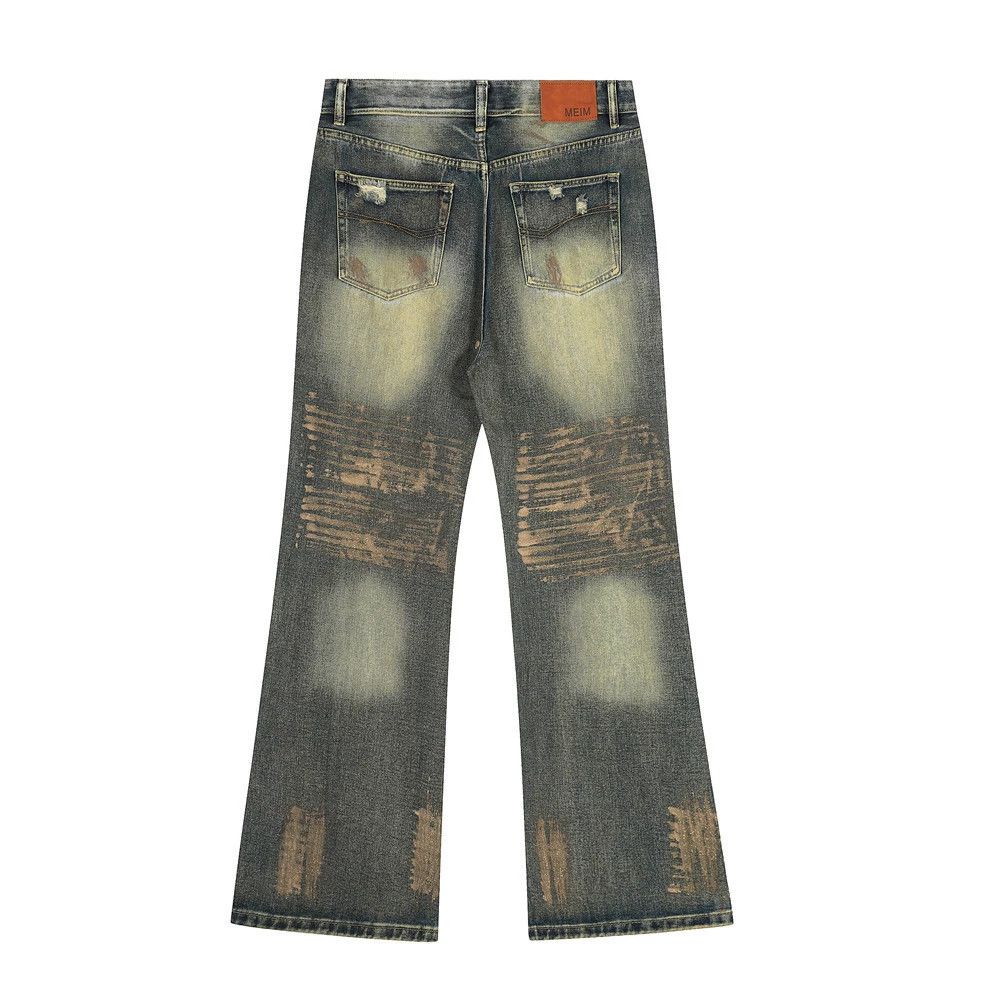Vintage Heavy-duty washed hippie flared ink-splashed ripped jeans Size US 32 / EU 48 - 2 Thumbnail