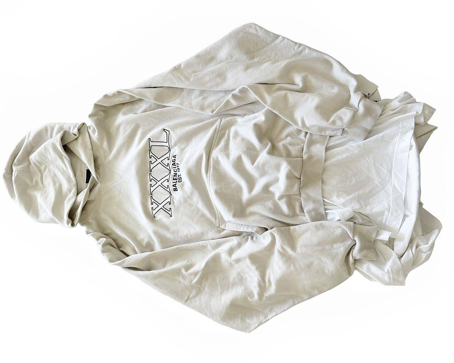 image of Balenciaga Sz4 2022 Runway Two Layer Xxxl Hoodie in White, Men's