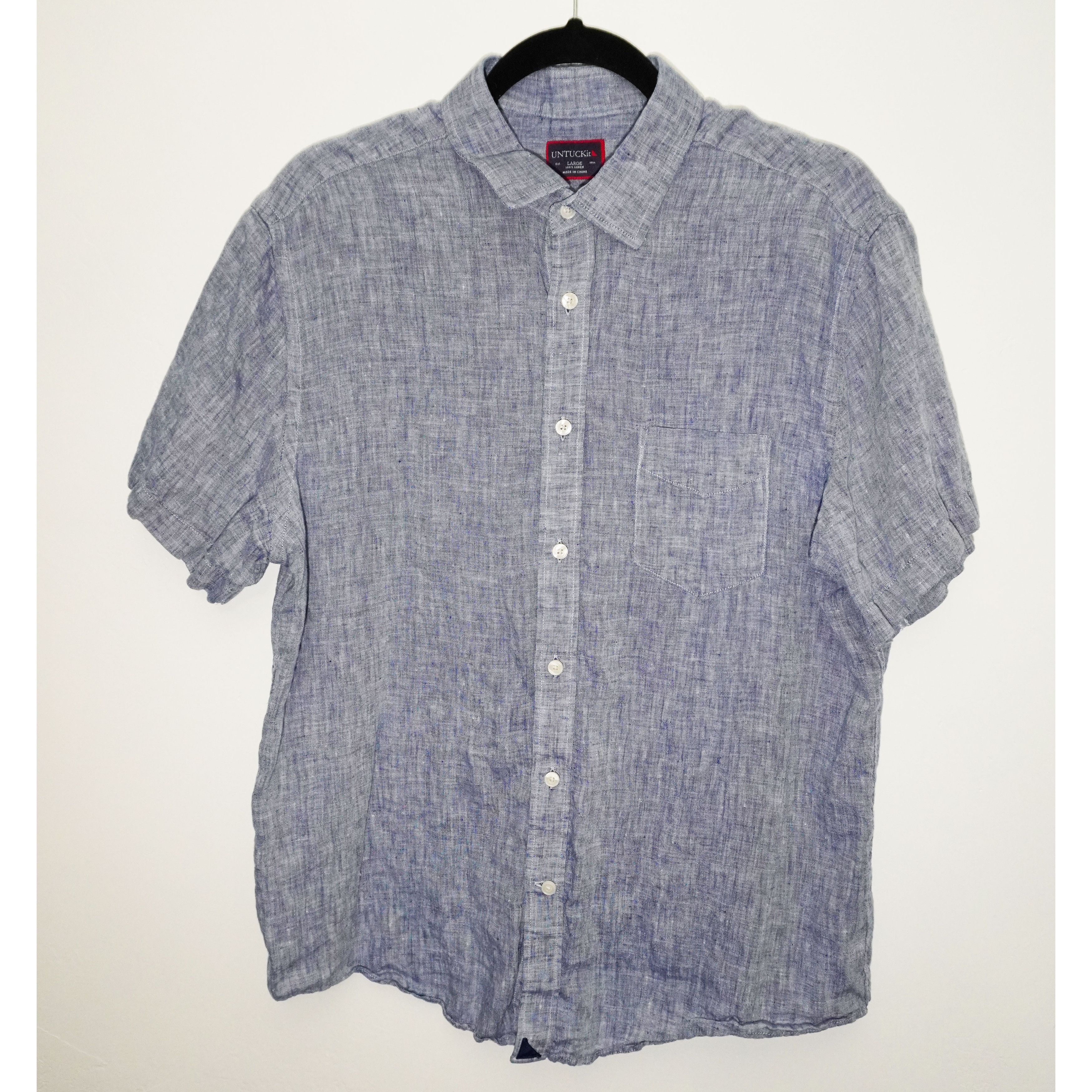 UNTUCKit UNTUCKit 100% Linen Chambray Blue Button Down Men's Large Size US L / EU 52-54 / 3 - 1 Thumbnail