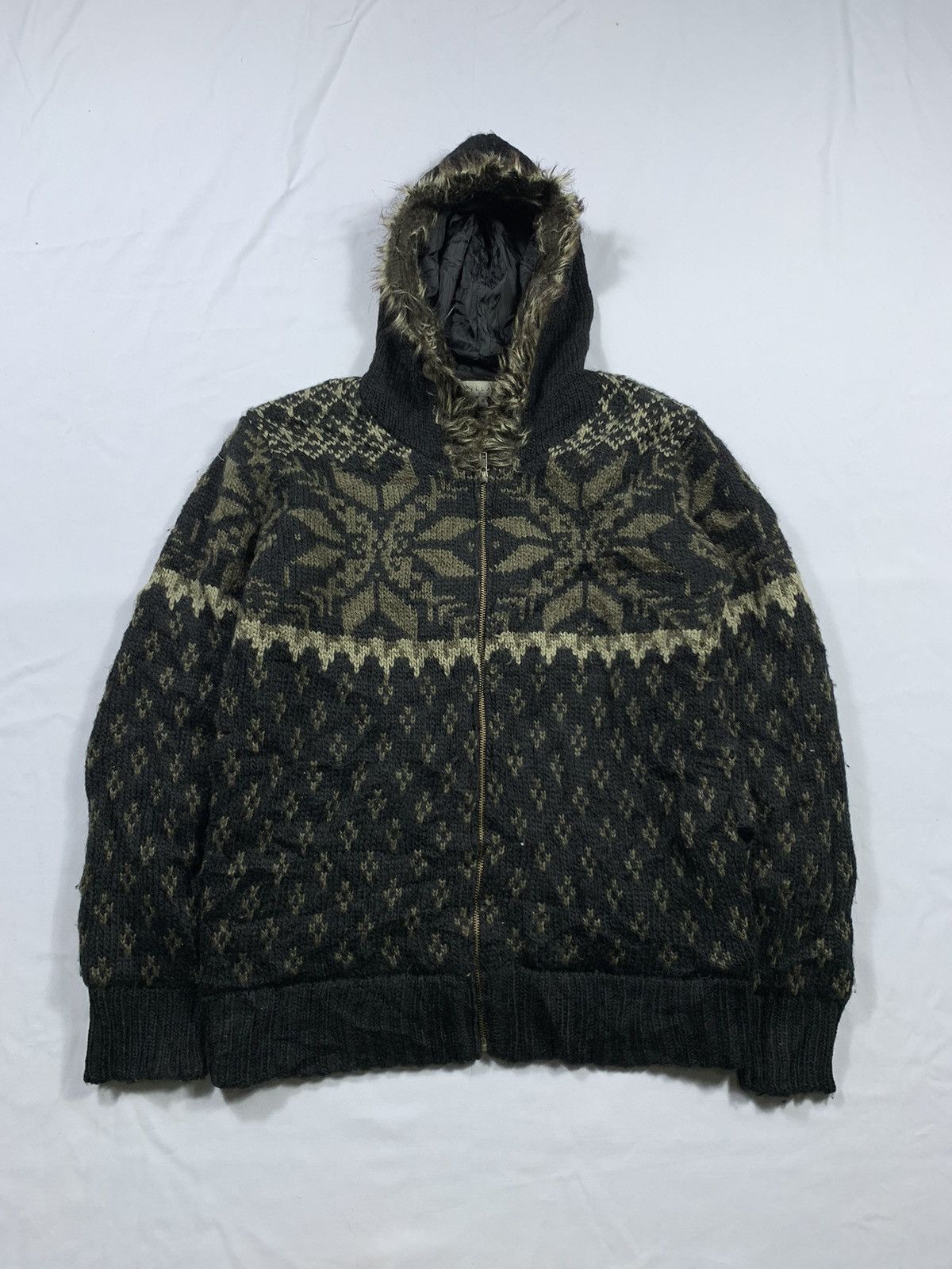 If Six Was Nine × Japanese Brand × Le Grande Bleu (L.G.B.) VILLAND JAPANESE NAVAJO KNIT FUR ZIP HOODIE Size US M / EU 48-50 / 2 - 1 Thumbnail