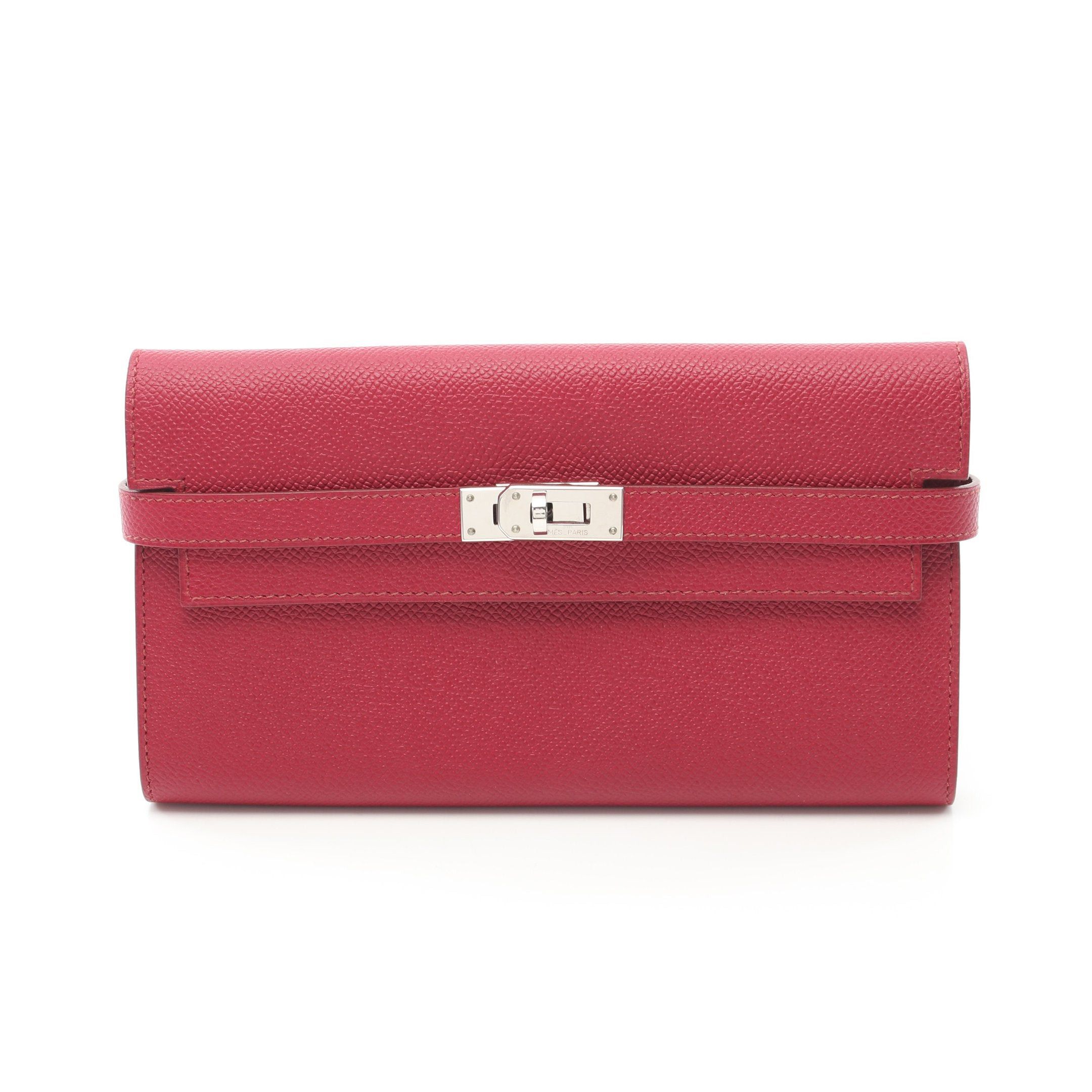 image of Hermes Kelly Wallet Long Ruby Bi-Fold Long Wallet Veau Epsom Pink Purple Silver Hardware □O Stamp, 