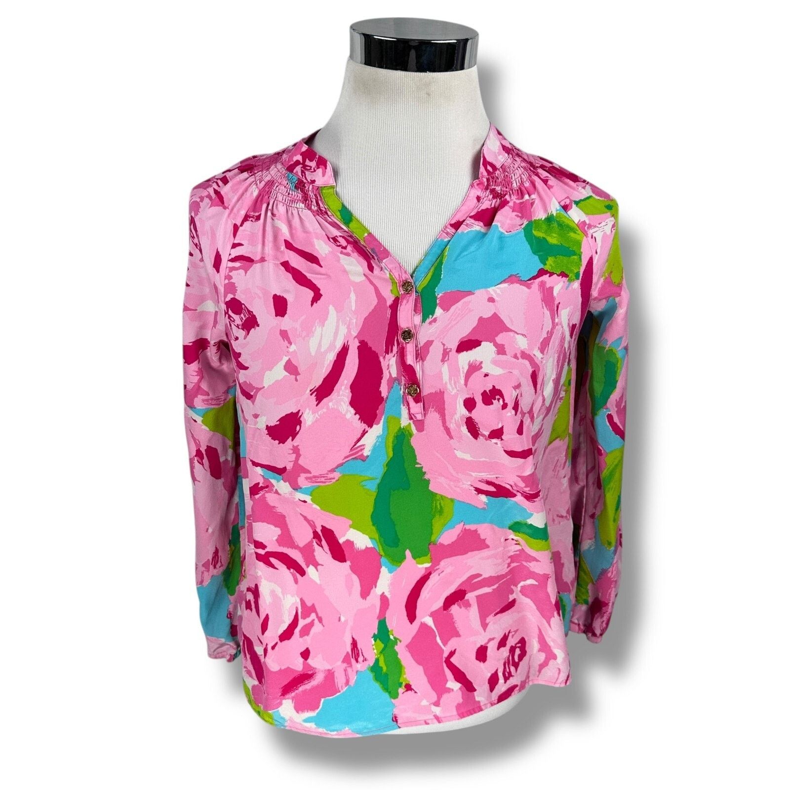 Lilly Pulitzer Lilly Pulitzer Elsa Top Women’s Small Hotty Pink Silk Grail Size S / US 4 / IT 40 - 1 Thumbnail