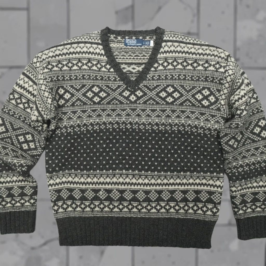 Polo Ralph Lauren Polo Ralph Lauren Fair Isle Wool Knit Gray Sweater L Size Size US L / EU 52-54 / 3 - 1 Thumbnail