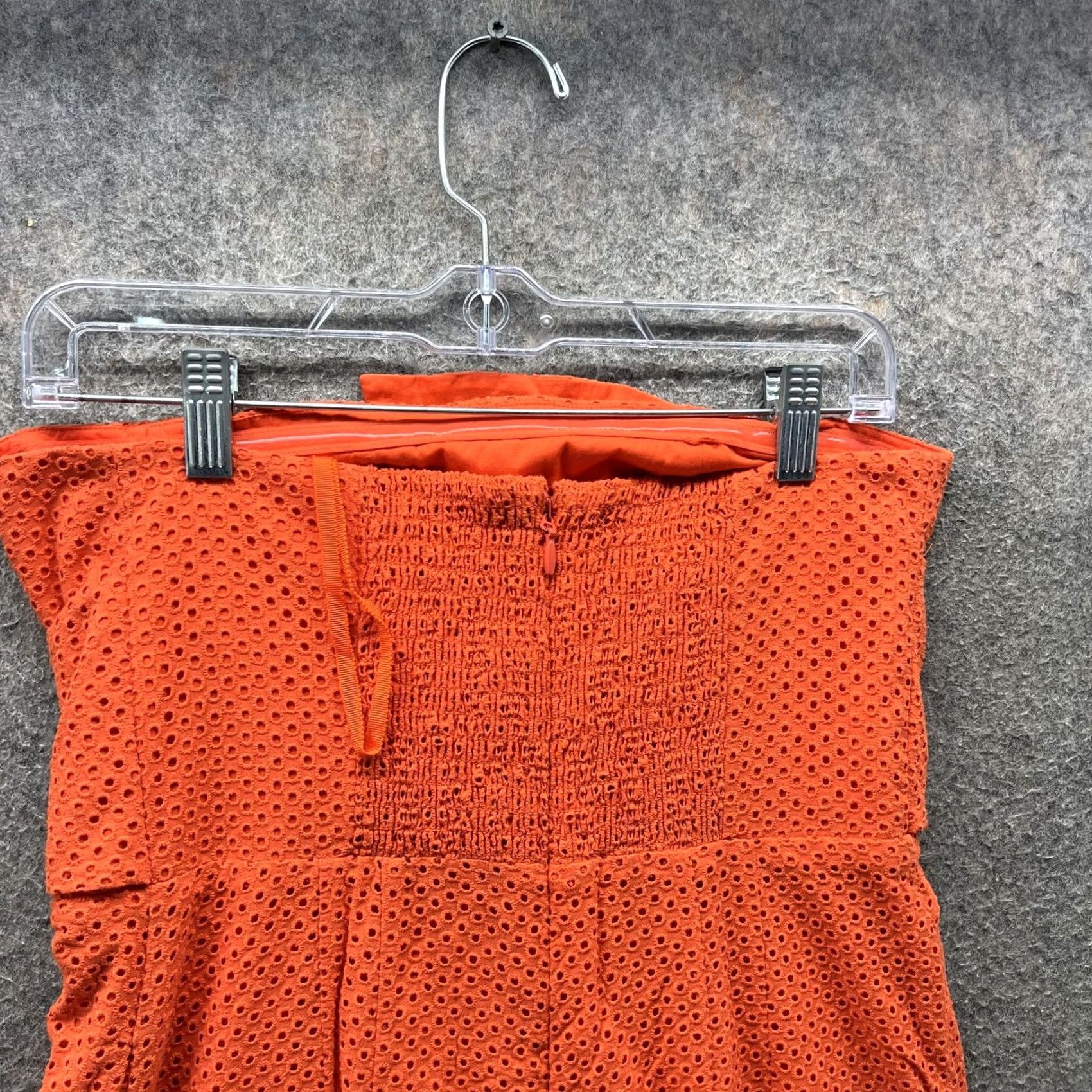 Vintage Eyelet Strapless Dress Womens 8 Orange Bow Front Fit & Flare Sundress Knee Mens? Size M / US 6-8 / IT 42-44 - 6 Thumbnail